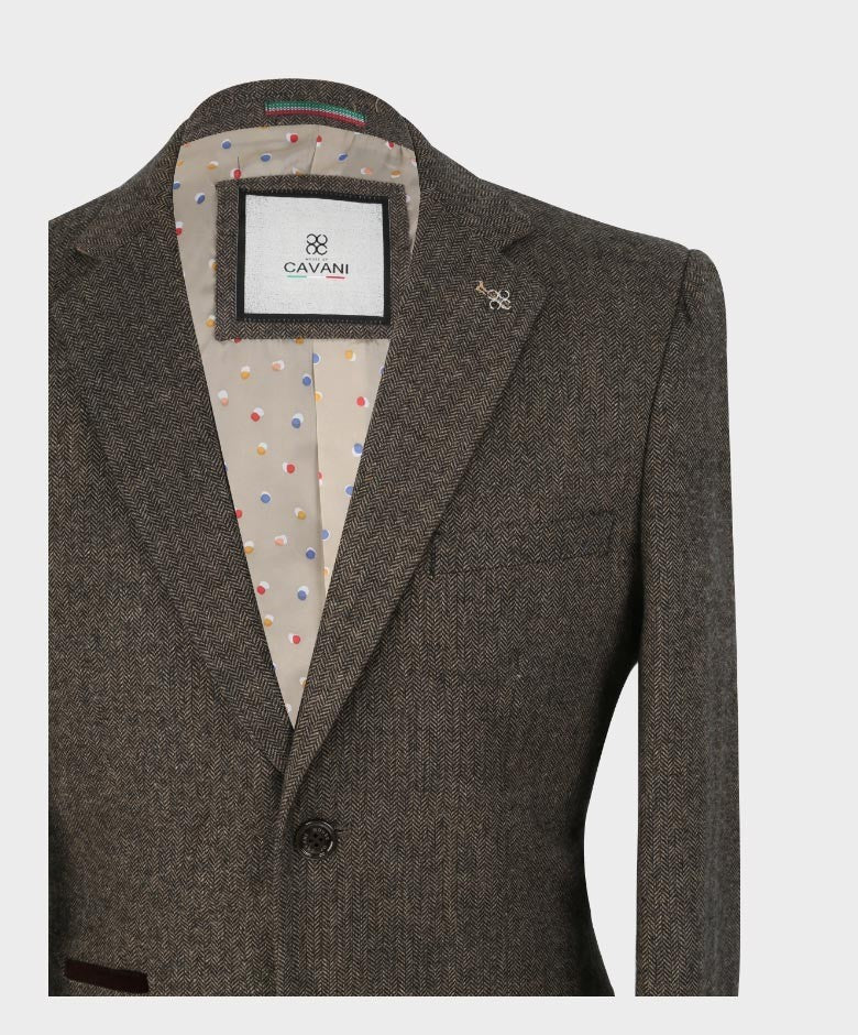 Herren Fischgrät Tweed Slim Fit Anzugjacke - MARTEZ - Braun