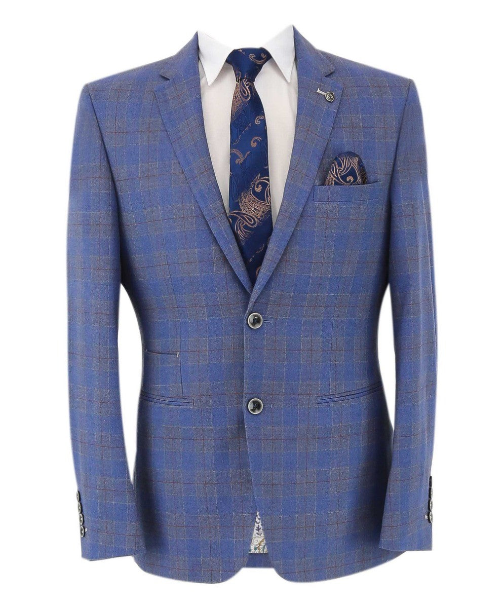 Herren Windowpane Karo Slim Fit Anzug - CONNOR - Hellblau