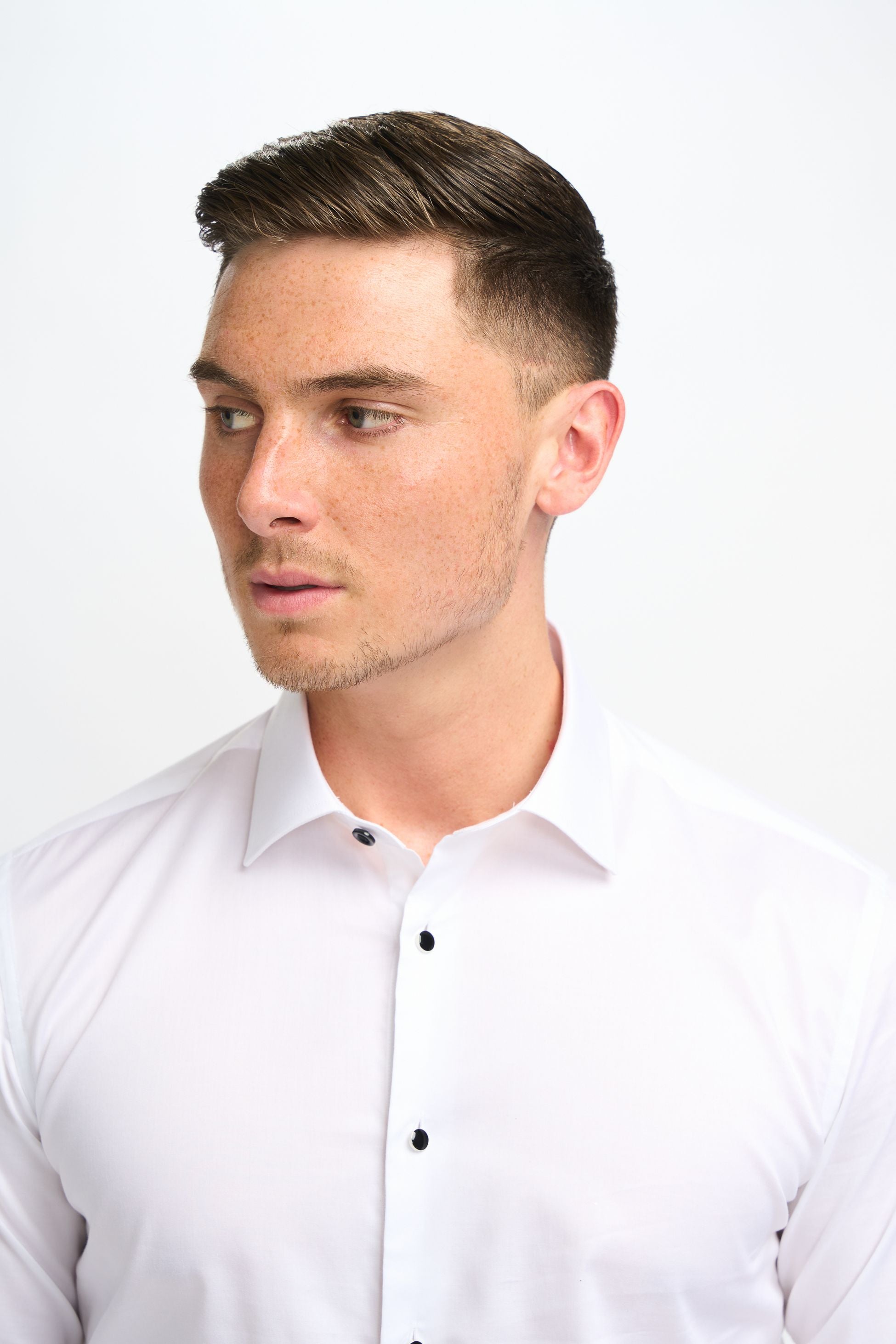 Herren Weißes Klassisches Kragen Button-Up Baumwoll Manschettenhemd - Havana - Weiß