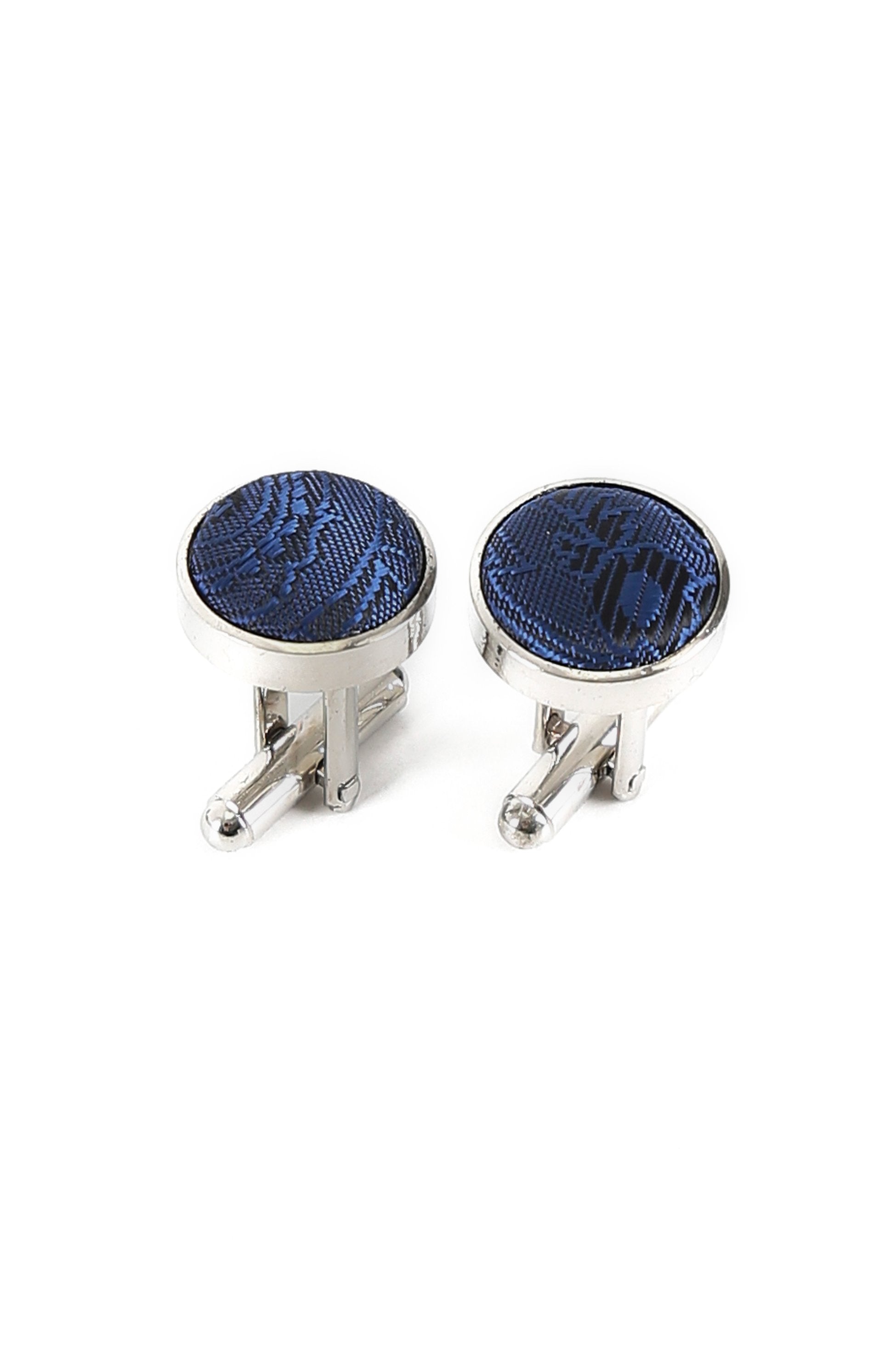 Ensemble cravate et boutons de manchette paisley pour hommes - Bleu foncé
