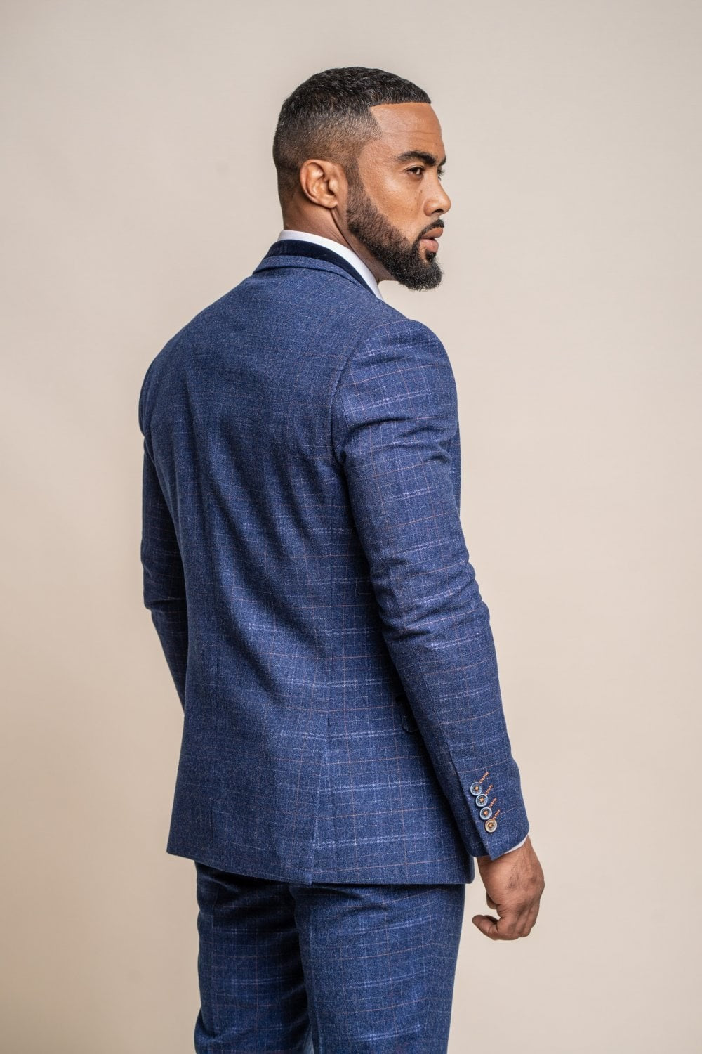 Herren Tweed Karo Marine Slim Fit Anzugjacke - KAISER - Marineblau