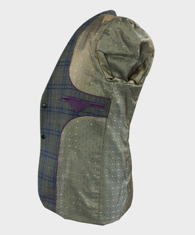 Costume à Carreaux Windowpane Tailored Fit Gris pour Garçons - Bleu - Orange