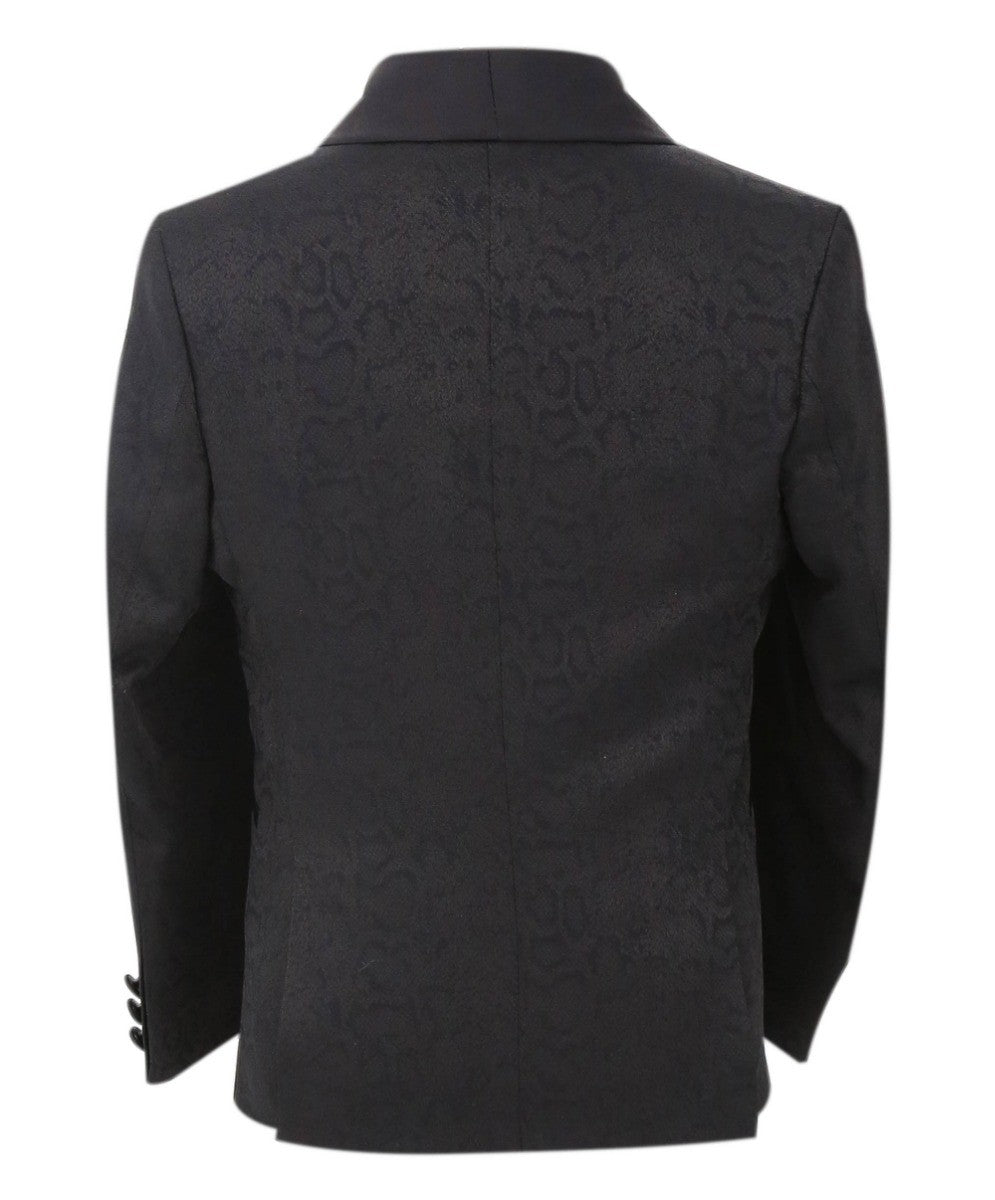 Boys Jacquard Patterned Tuxedo Suit - ASHLEY - Black