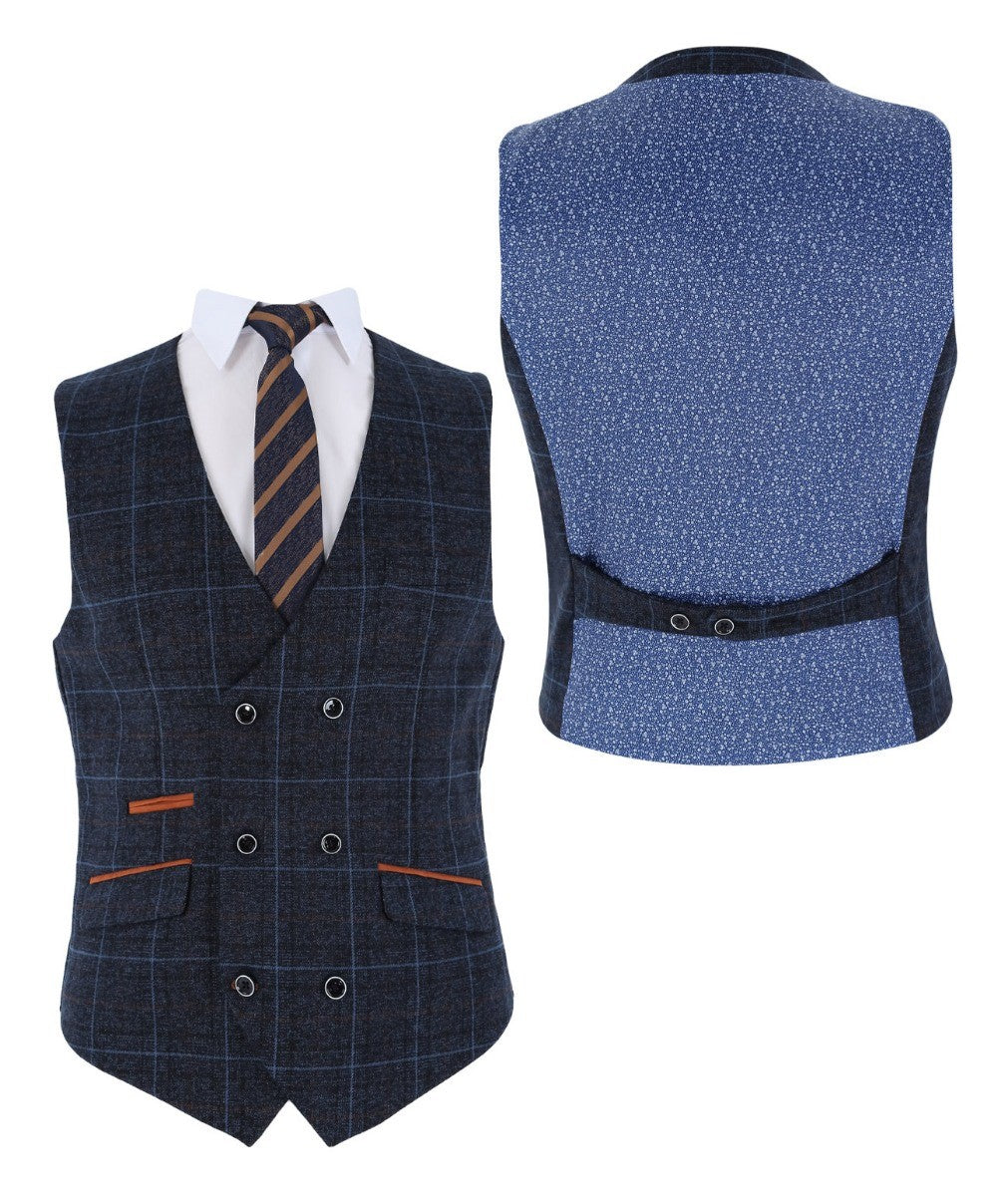 Herren Maßgeschneiderte Retro Karo Weste - ANTHONY NAVY - Marineblau