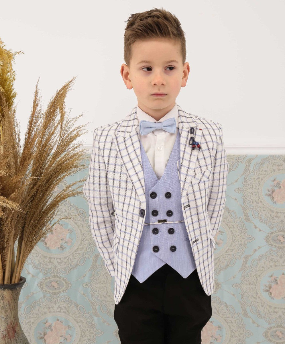 Jungen Karo Blazer und Doppelreihiges Westenanzug-Set - Blau