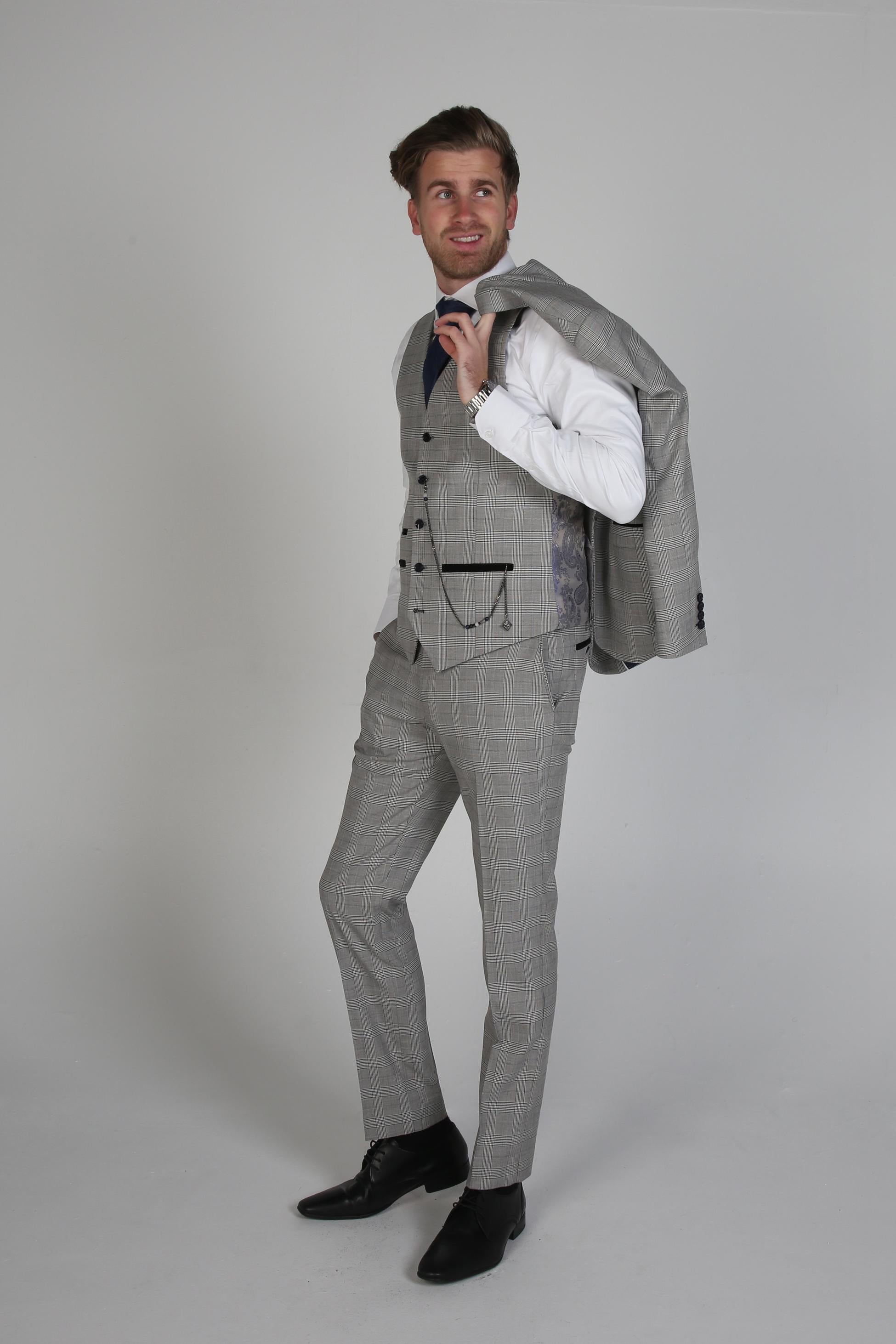Costume Formel en Tweed à Carreaux Windowpane pour Hommes - HUGO - Gris