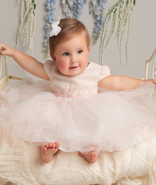 Mädchen & Babys Blush Pink Rüschensaum Spitzenkleid – AMARA - Blush Pink