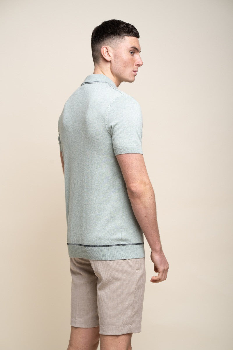 Men's Cotton Knitted Short Sleeve Polo Shirt - SEPPI - Almond Green