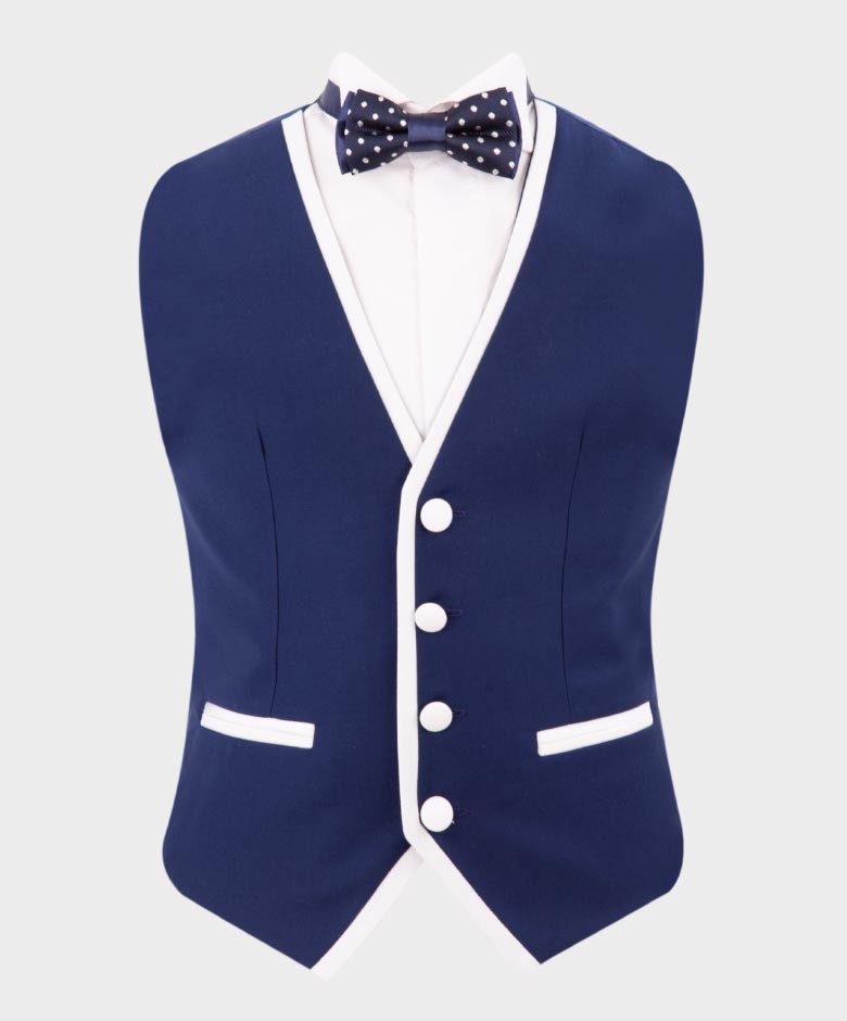 Costume de Smoking Exclusif à Passepoil pour Garçons - Bleu Foncé - Blanc