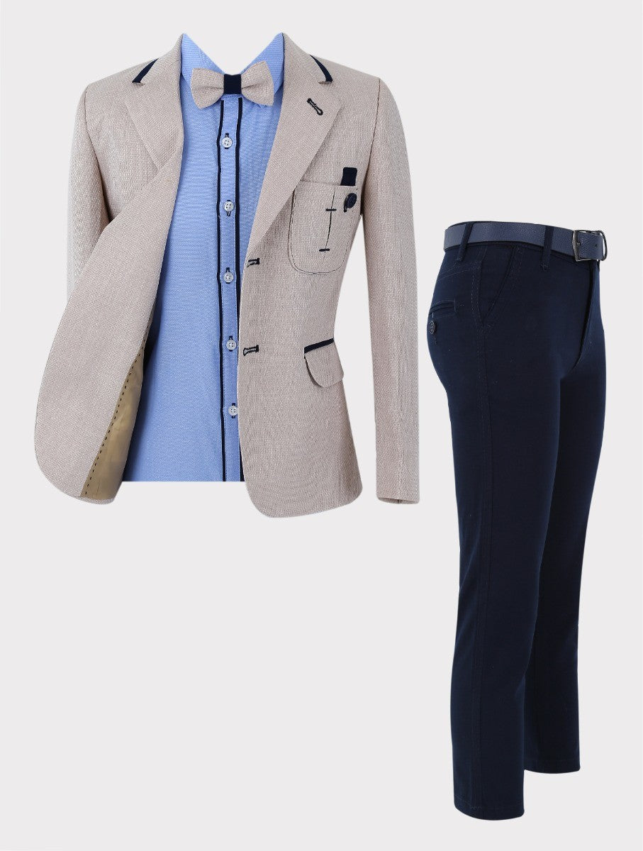 Ensemble Costume Style Tweed Beige pour Garçons - ELLIOT - Beige