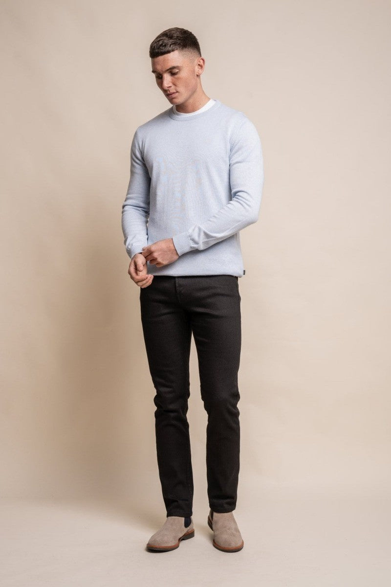Herren Baumwoll Slim Fit Crewneck Pullover - Blauer Marlin