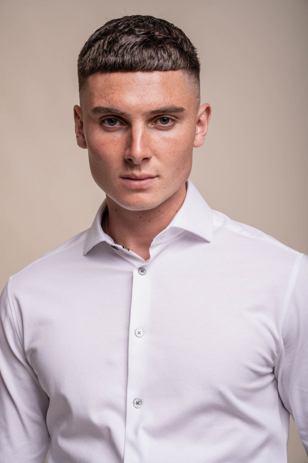 Chemise en coton ajustée à manches longues pour hommes - ASHLEY - Blanc