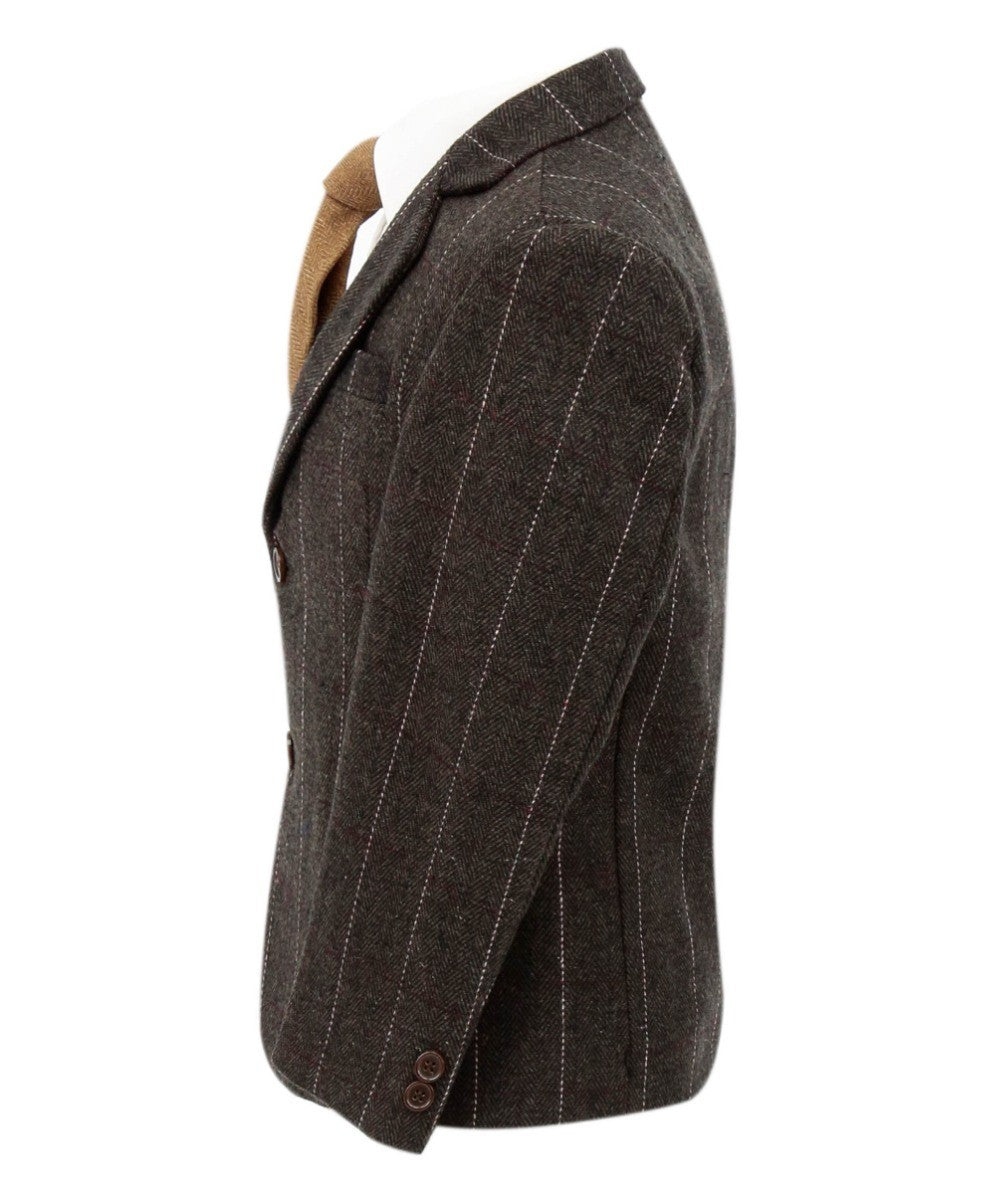 Baby Jungen Tweed Fischgrät Nadelstreifen Formeller Blazer - Braun
