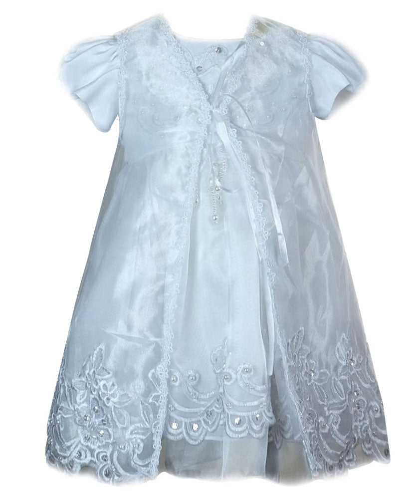 Robe de Baptême Blanche avec Bonnet pour Fillettes - Blanc