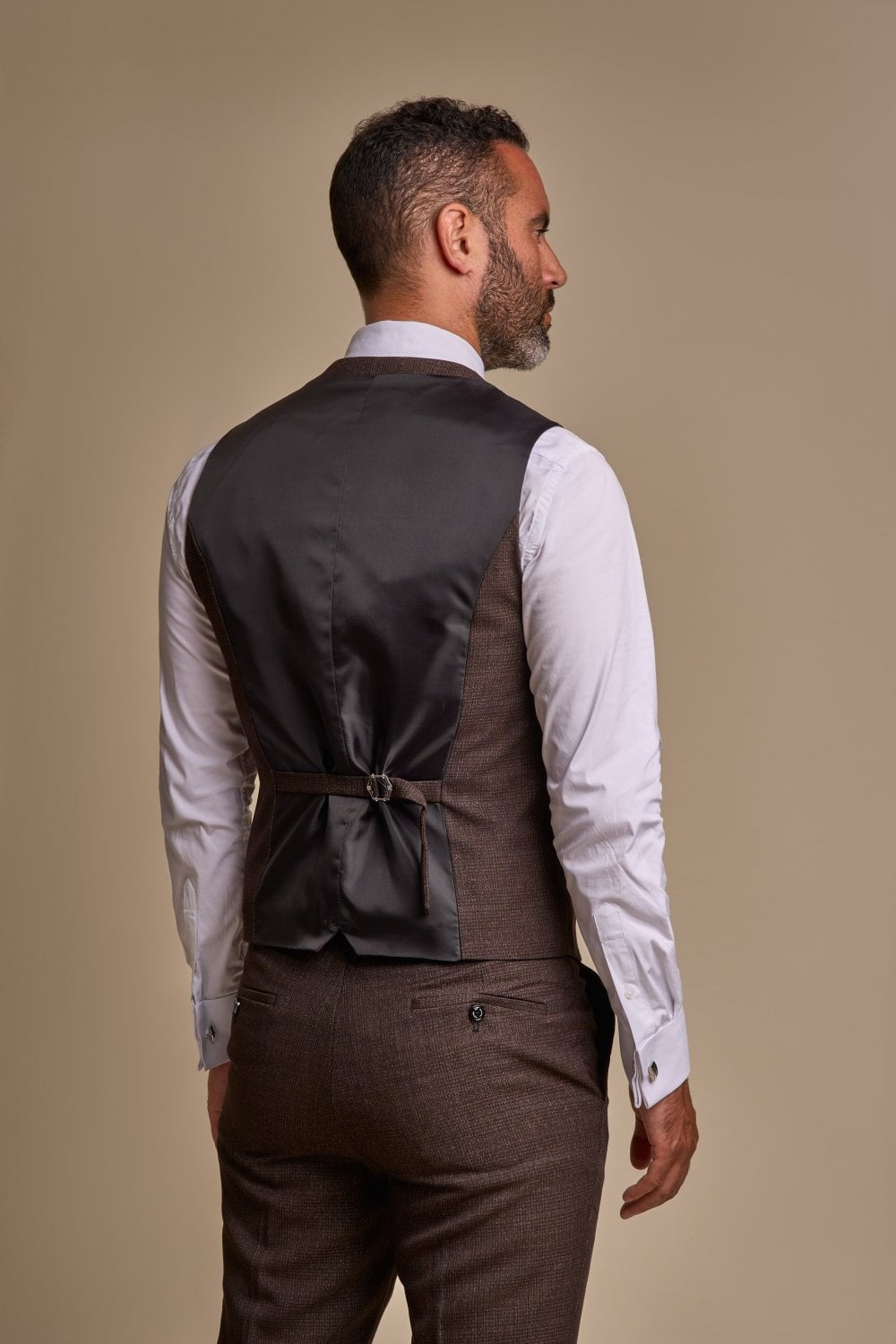 Costume en Tweed à Motif Check Slim Fit pour Homme - CARIDI - Brun