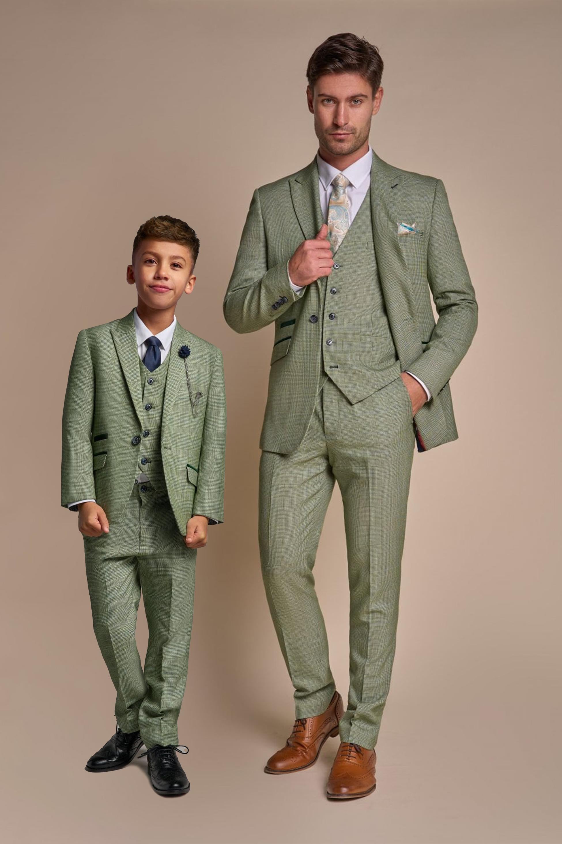 Men's 3-Piece Tweed Glen Check Suit - CARIDI - Sage Green