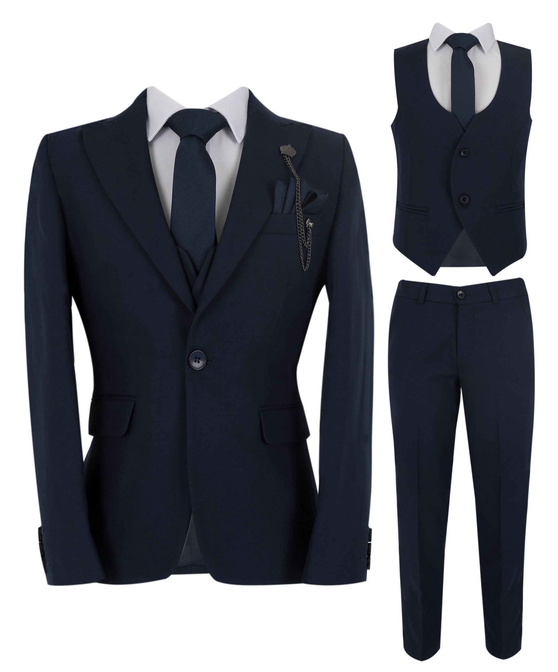 Jungen Slim Fit Fischgrät 8-teiliges Anzug-Set - KING - Navyblau
