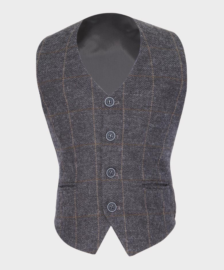 Costume à Carreaux Windowpane Tailored Fit pour Garçons - Gris Foncé