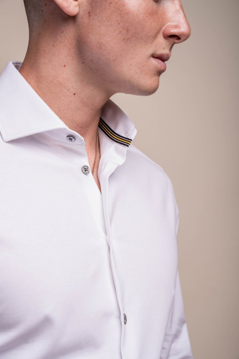 Chemise en coton ajustée à manches longues pour hommes - ASHLEY - Blanc