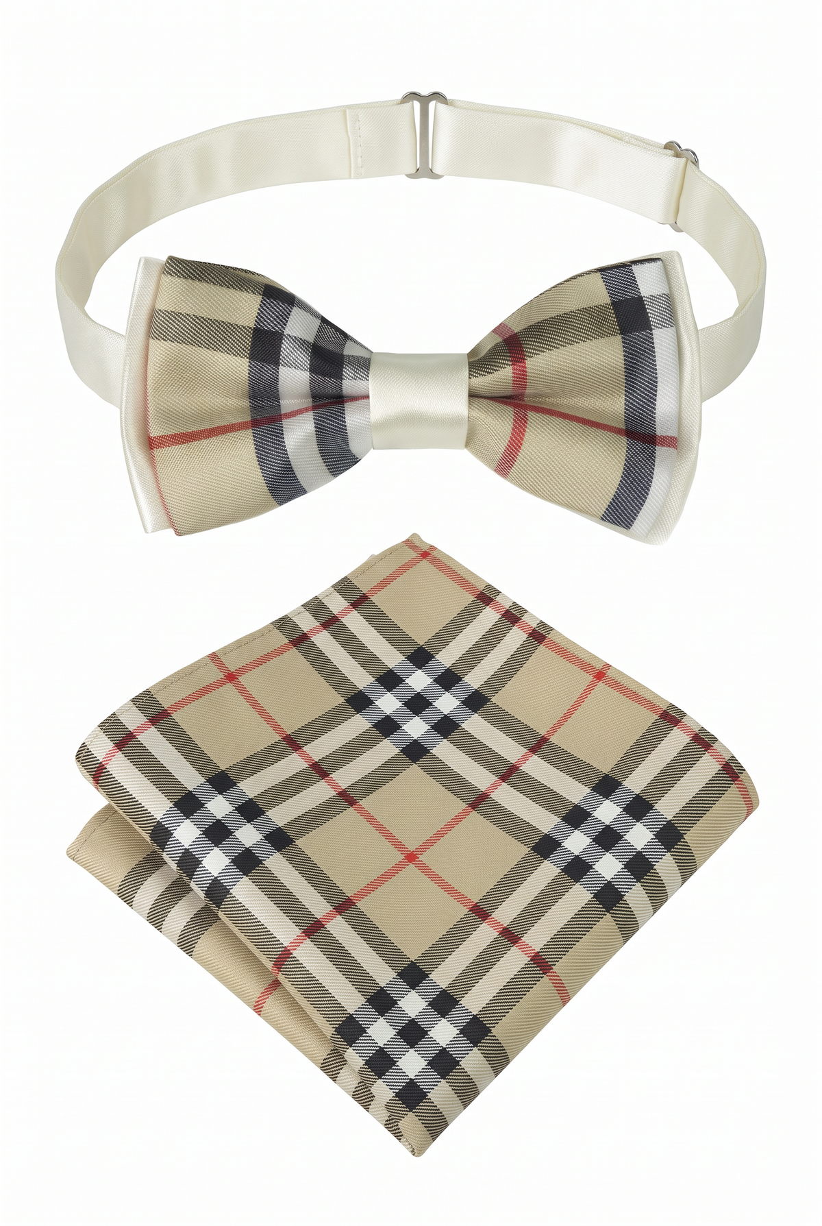 Pajarita a cuadros para niños estilo Burberry con correa - Beige - Blanco