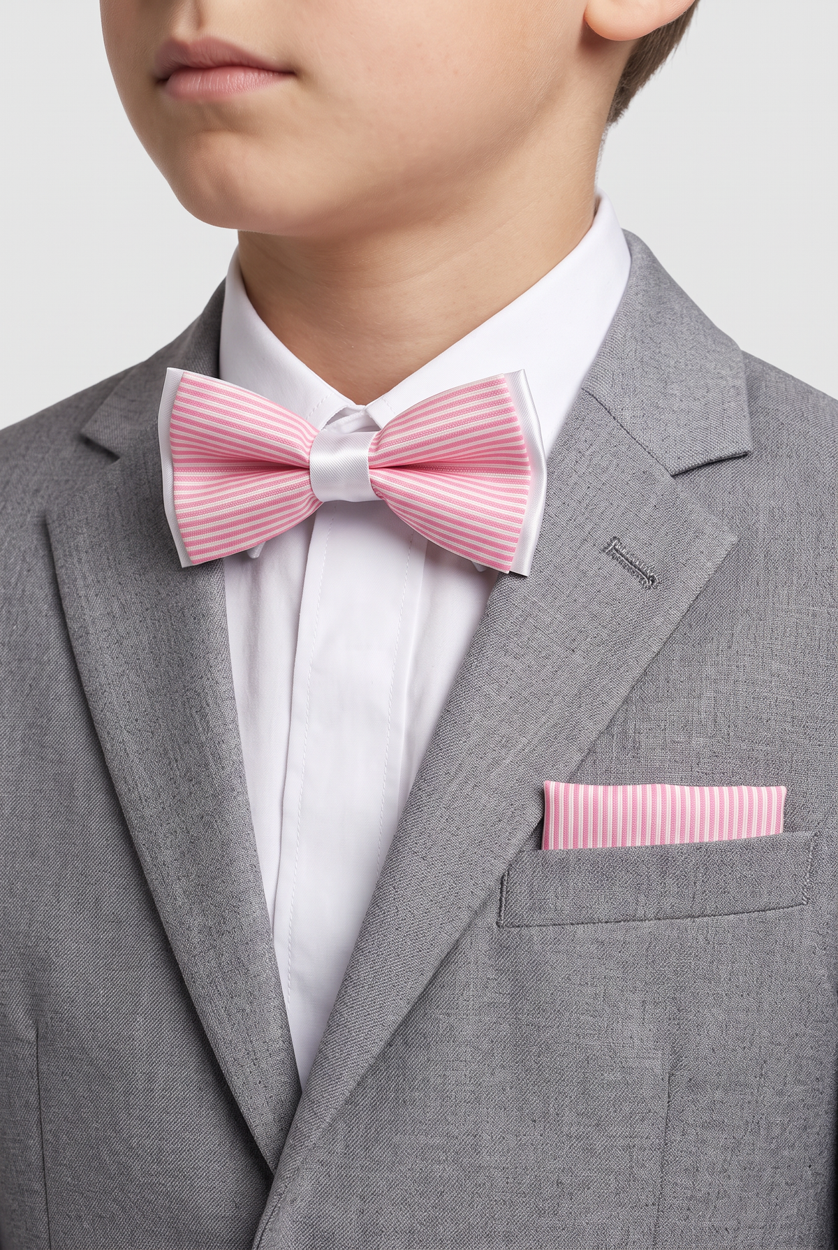 Boys Striped Bow Tie & Pocket Square Set - BWST - Pink