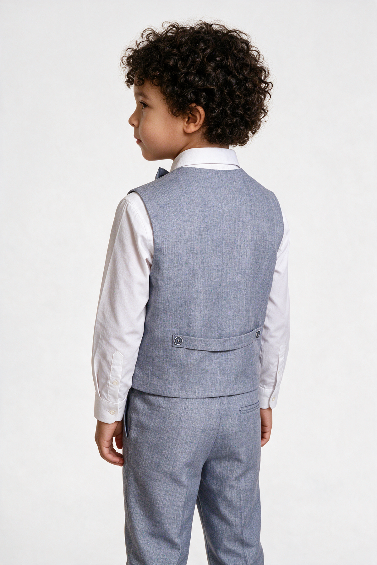Baby- und Jungen-Anzug-Set mit 4 Teilen aus Baumwoll-Leinen, Weste – Graublau