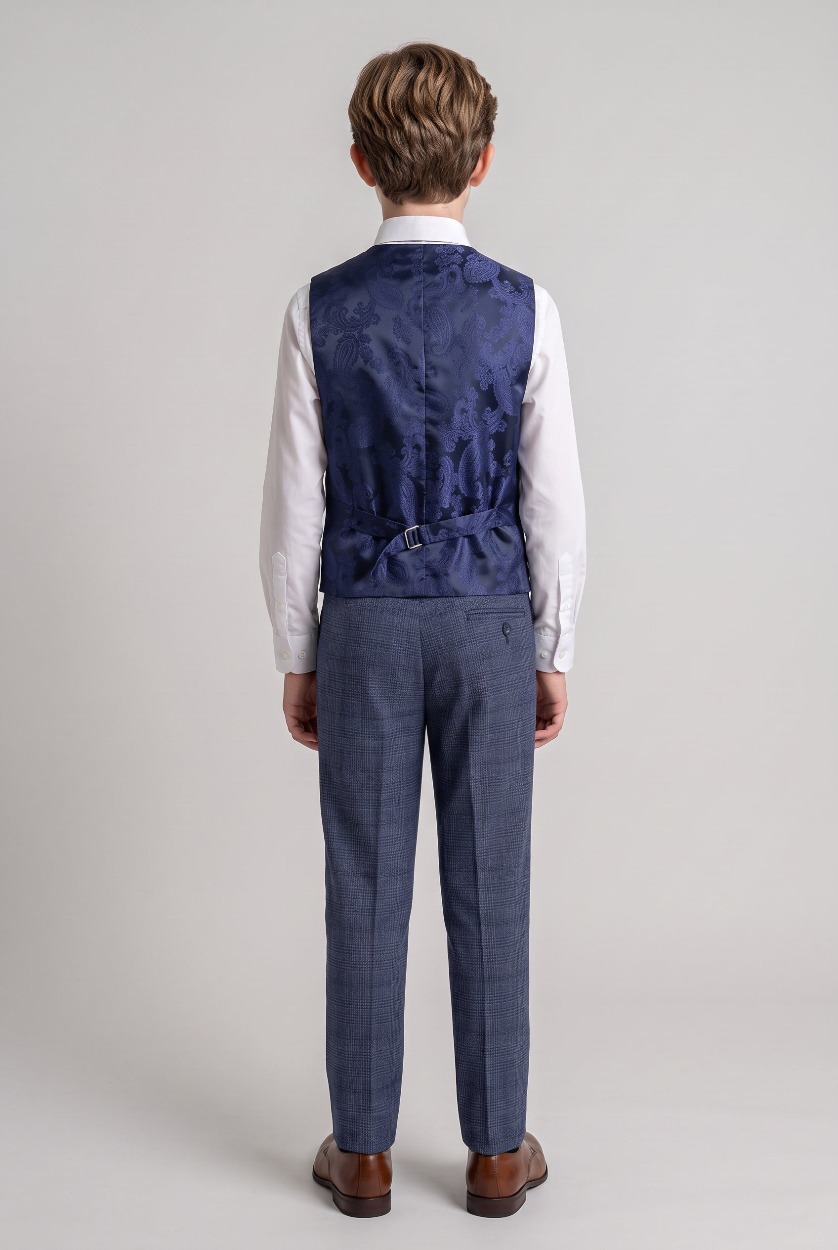Jungen Tweed Karo Blauer Anzug - GRAHAM - Blau