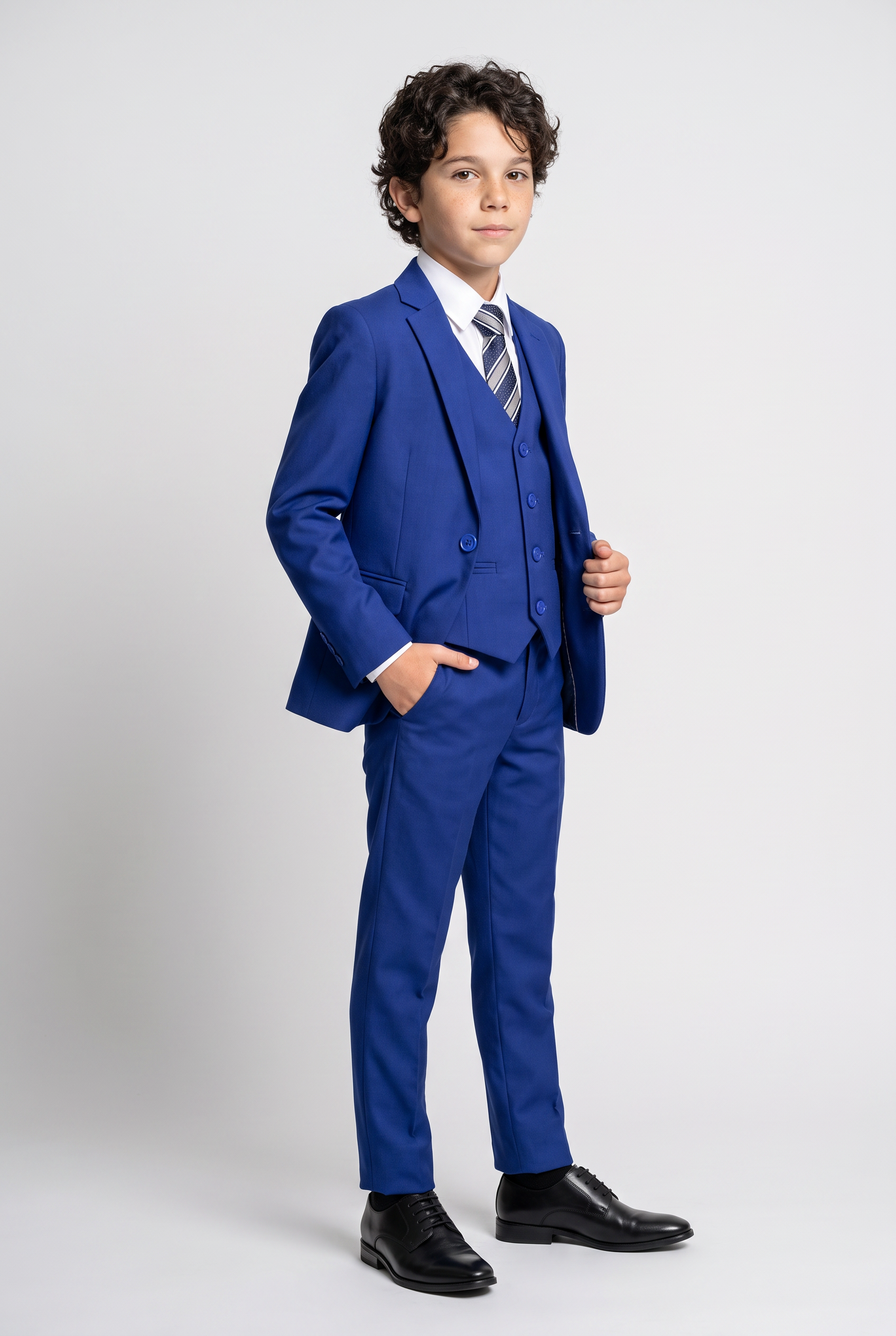 Boys 3 Piece Suit Set – Jacket, Waistcoat, Trousers & Tie - 792 Royal Blue