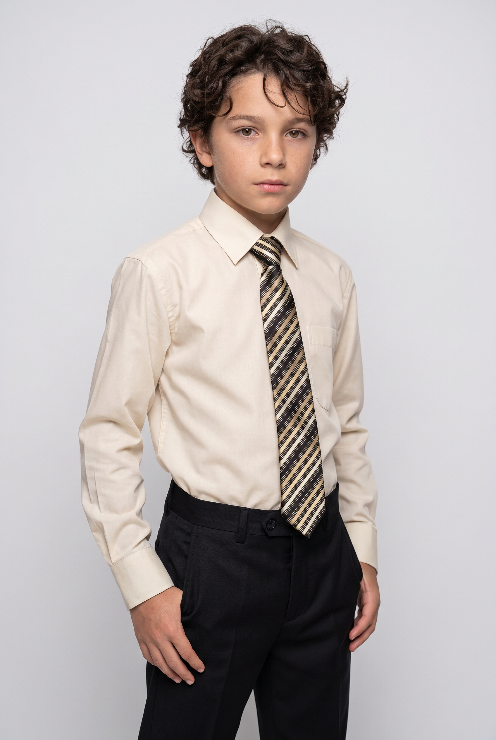 Boys Dress Shirt and Tie Set - Cream