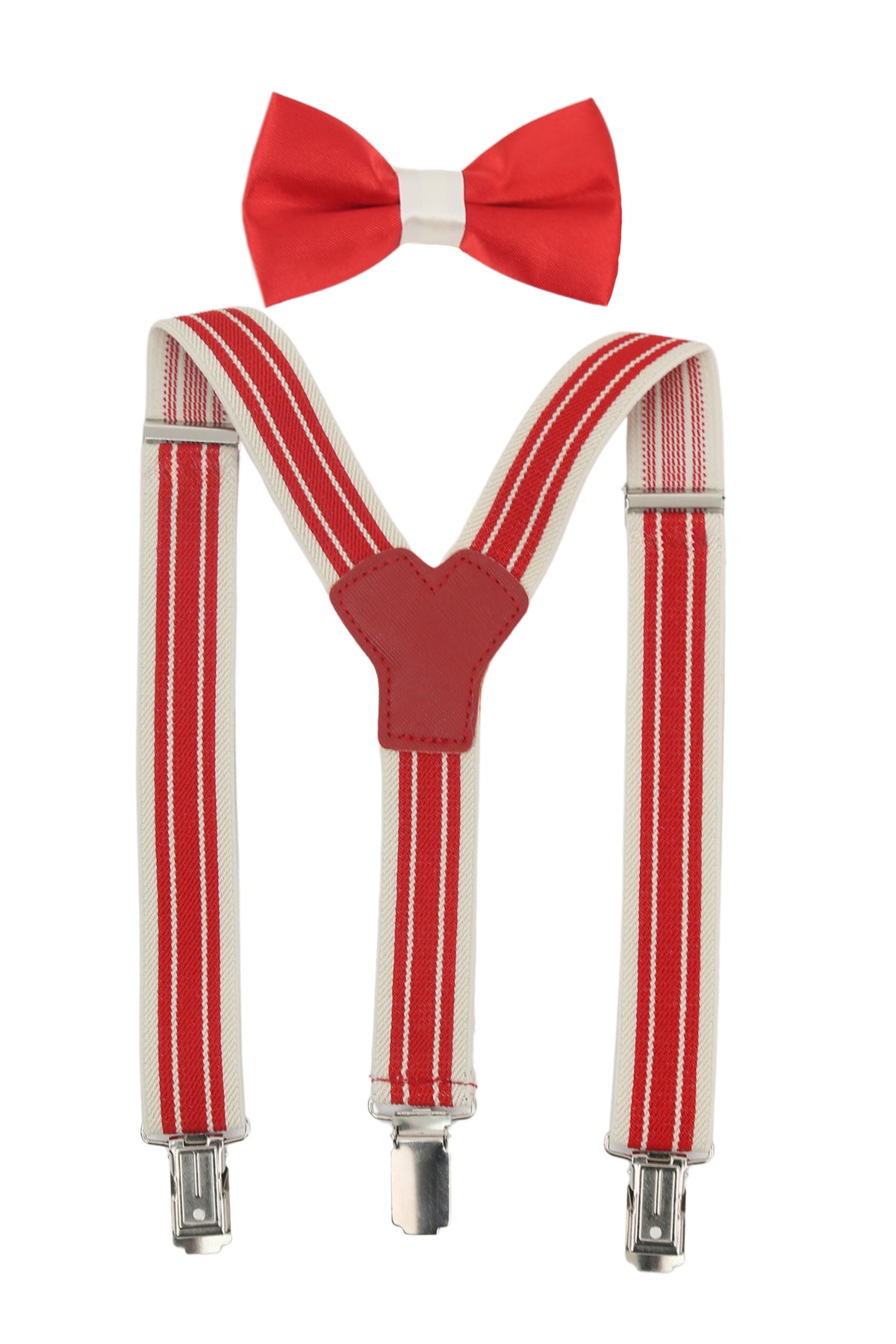 Boys Adjustable Elastic Y-Back Wide Bow Brace Set - Red and Cream