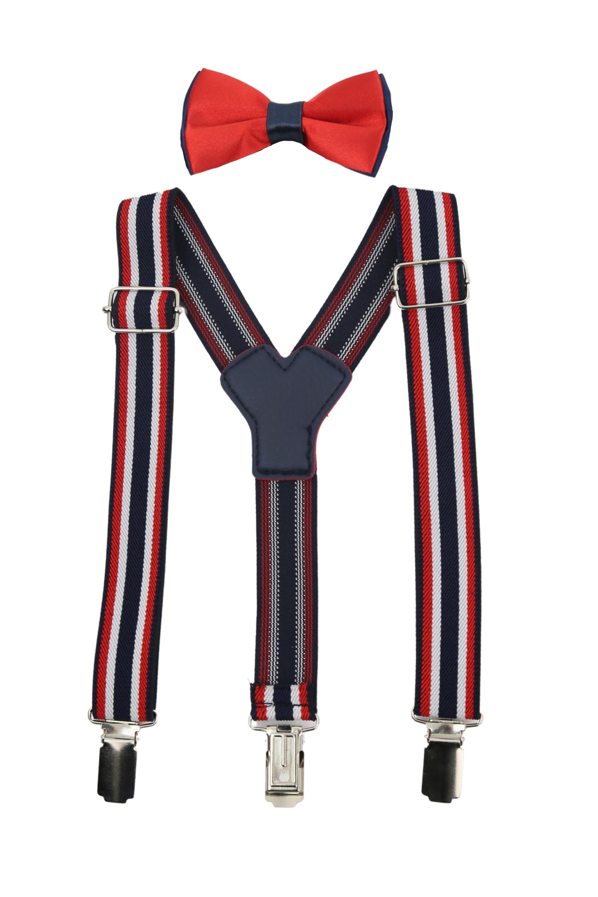 Verstellbares elastisches Y-Rücken breites Hosenträger-Set für Jungen – Marineblau und Rot