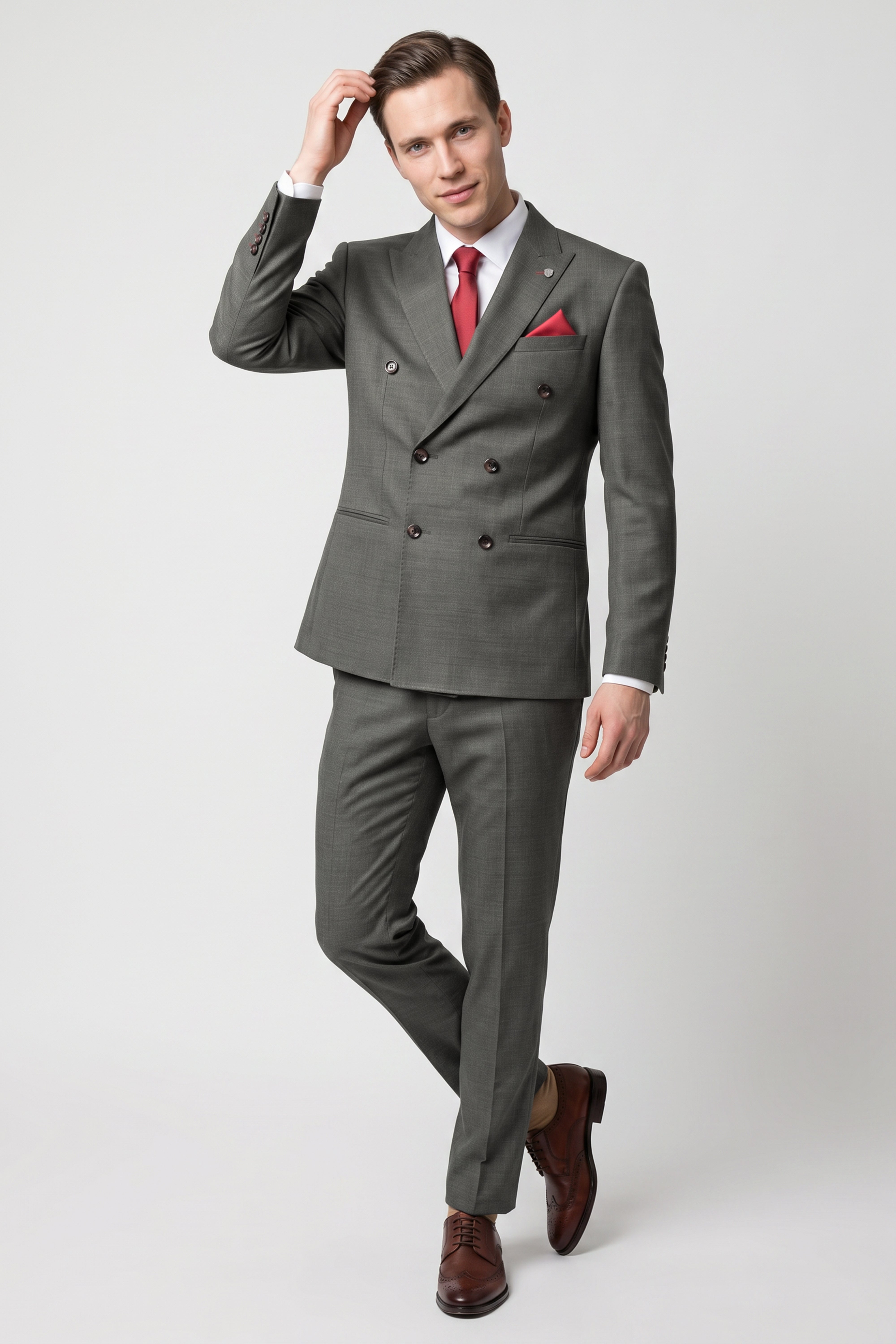 Men’s Twill Double Breasted Blazer - Dark Green Front Picture