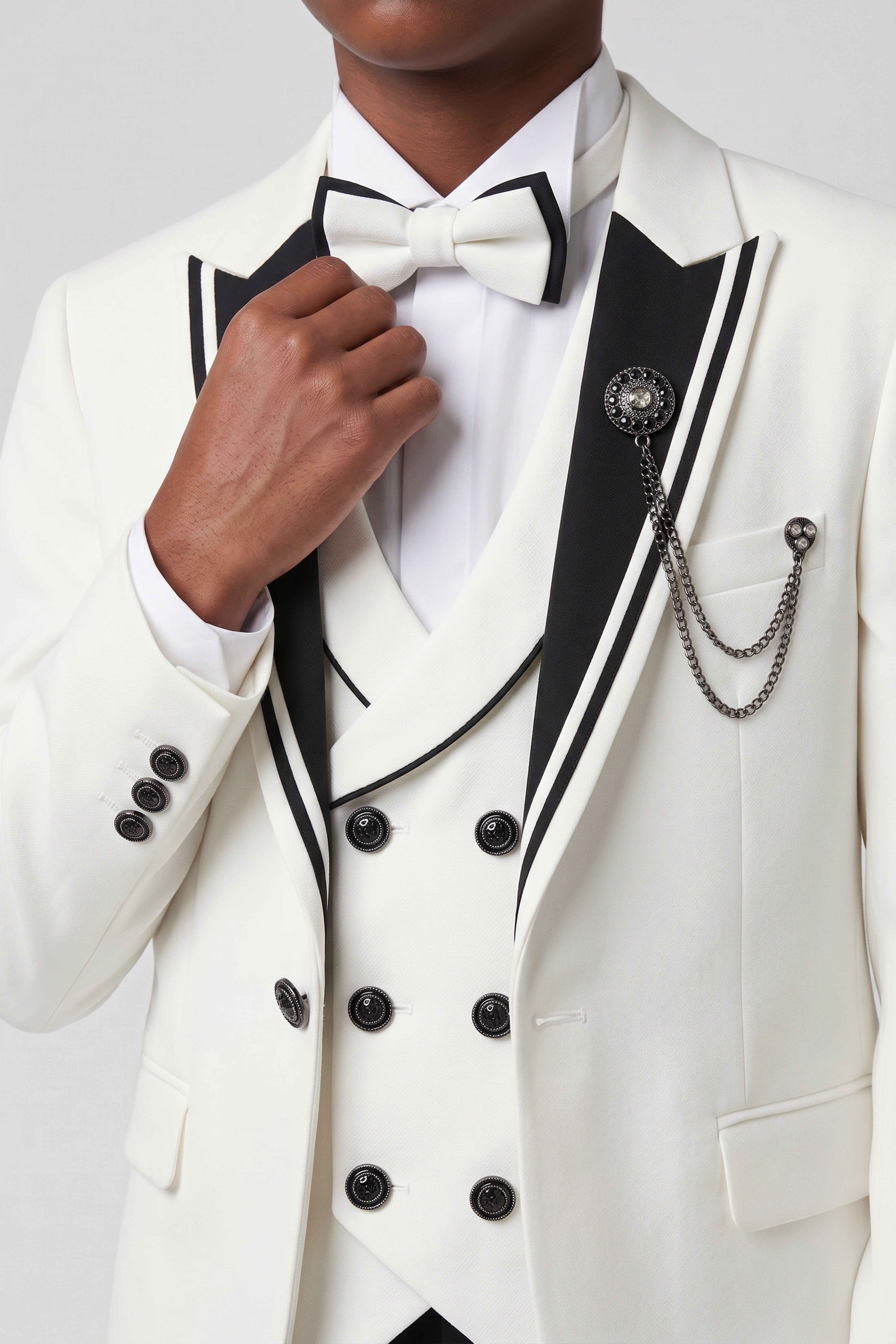 Boys 6-Piece Tuxedo Dinner Suit with Double Breasted Waistcoat - DAMATLIK W - Ivory