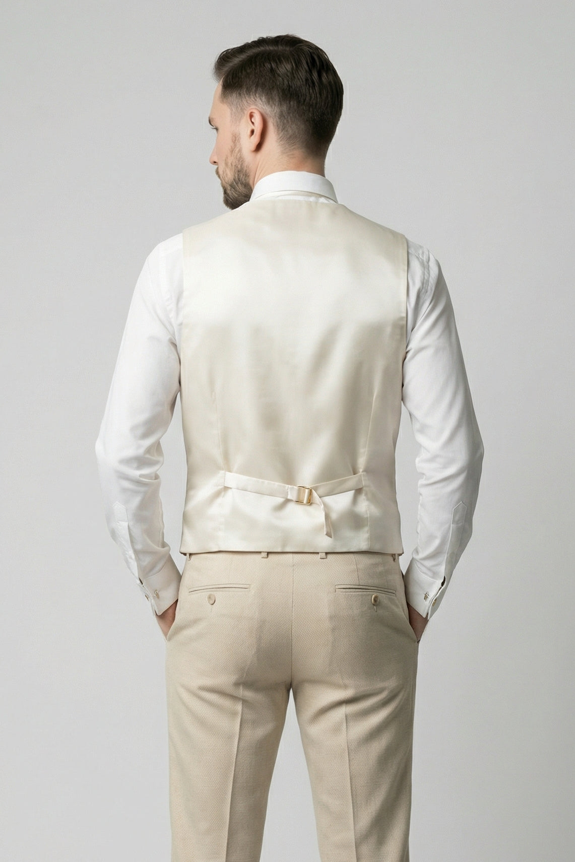 Completo da uomo 3 pezzi strutturato con gilet doppiopetto - CORE - Beige