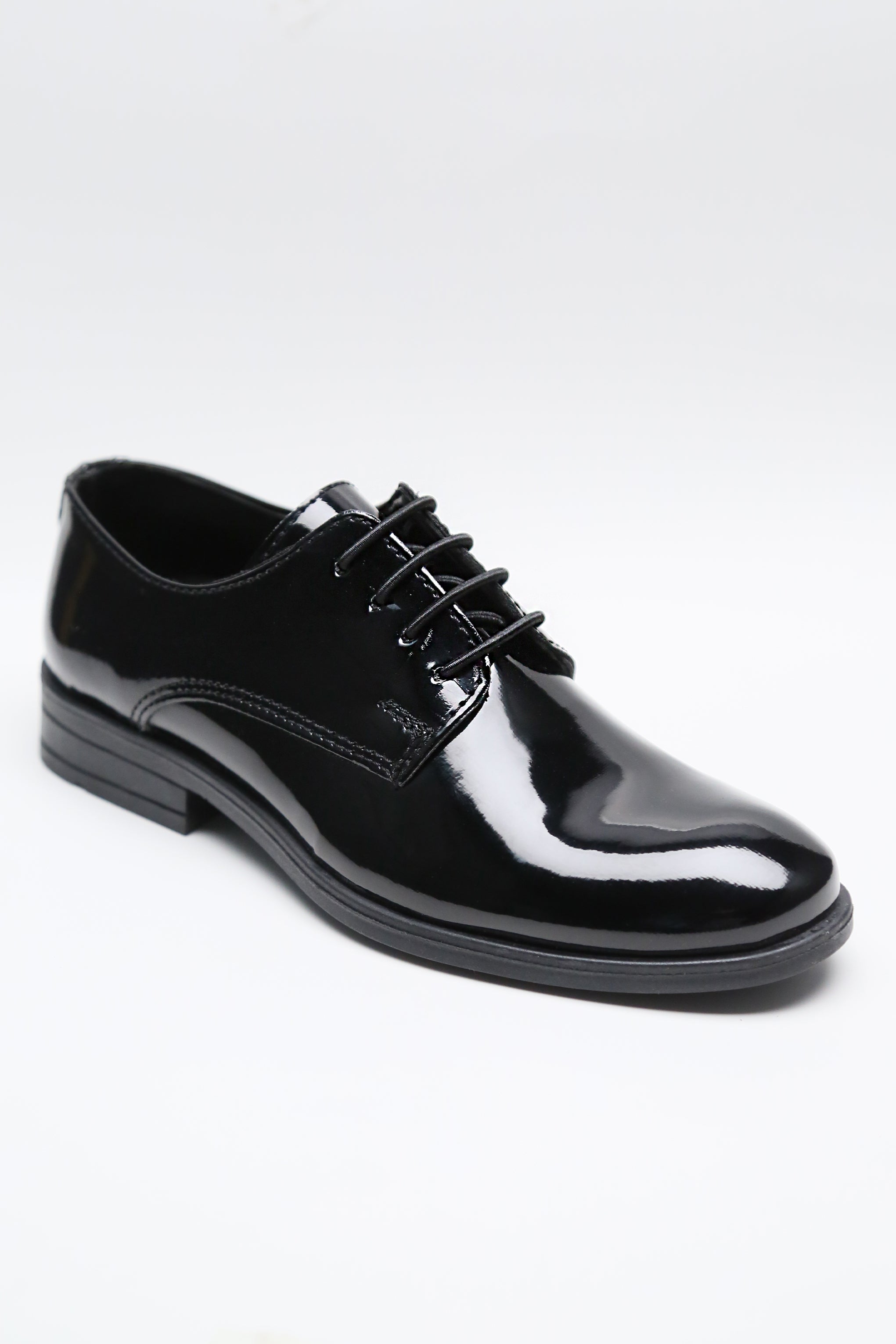 Boys Derby Patent Lace Up Formal Shoes - Black