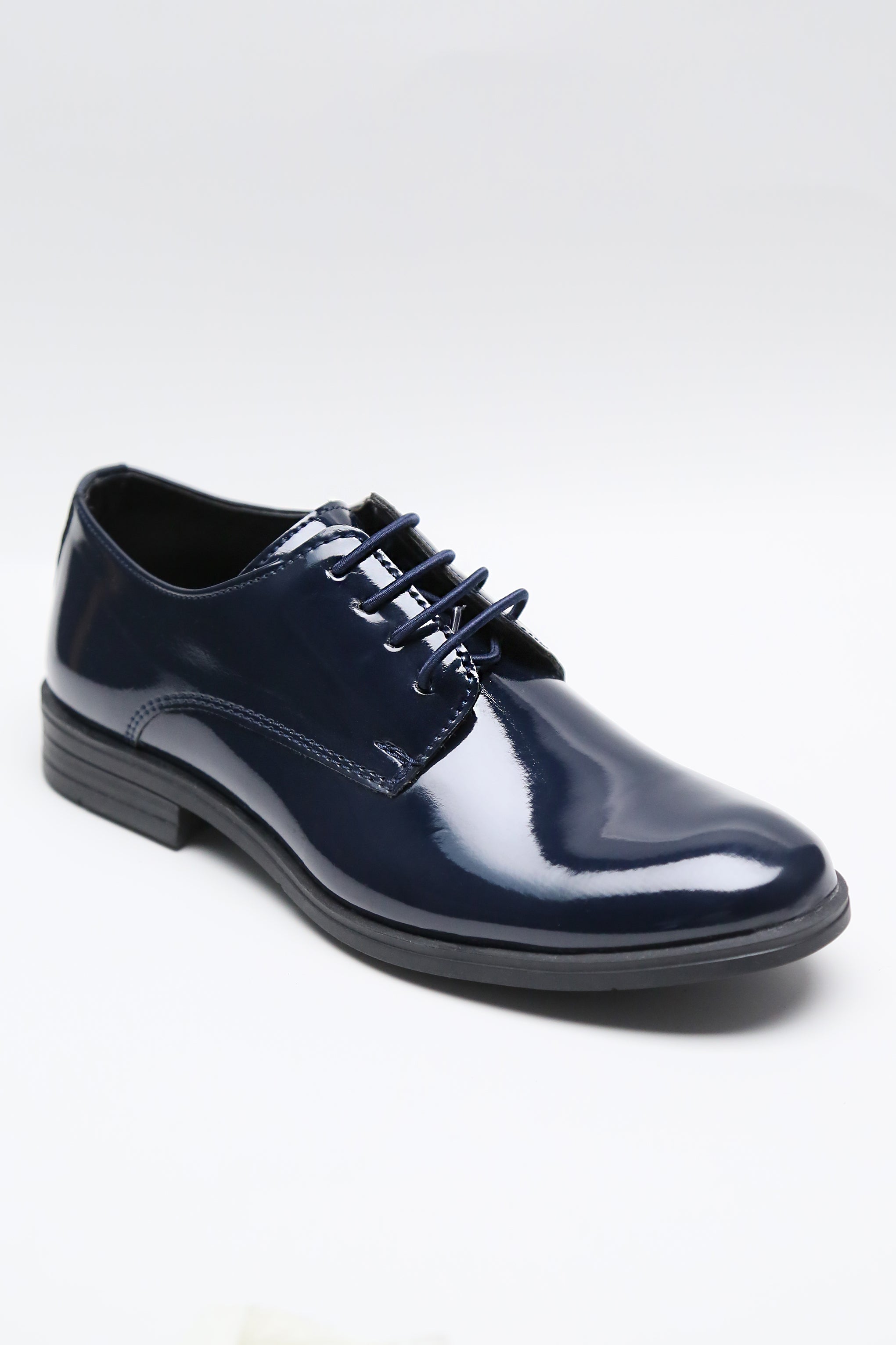 Boys Derby Patent Lace Up Formal Shoes - Navy Blue