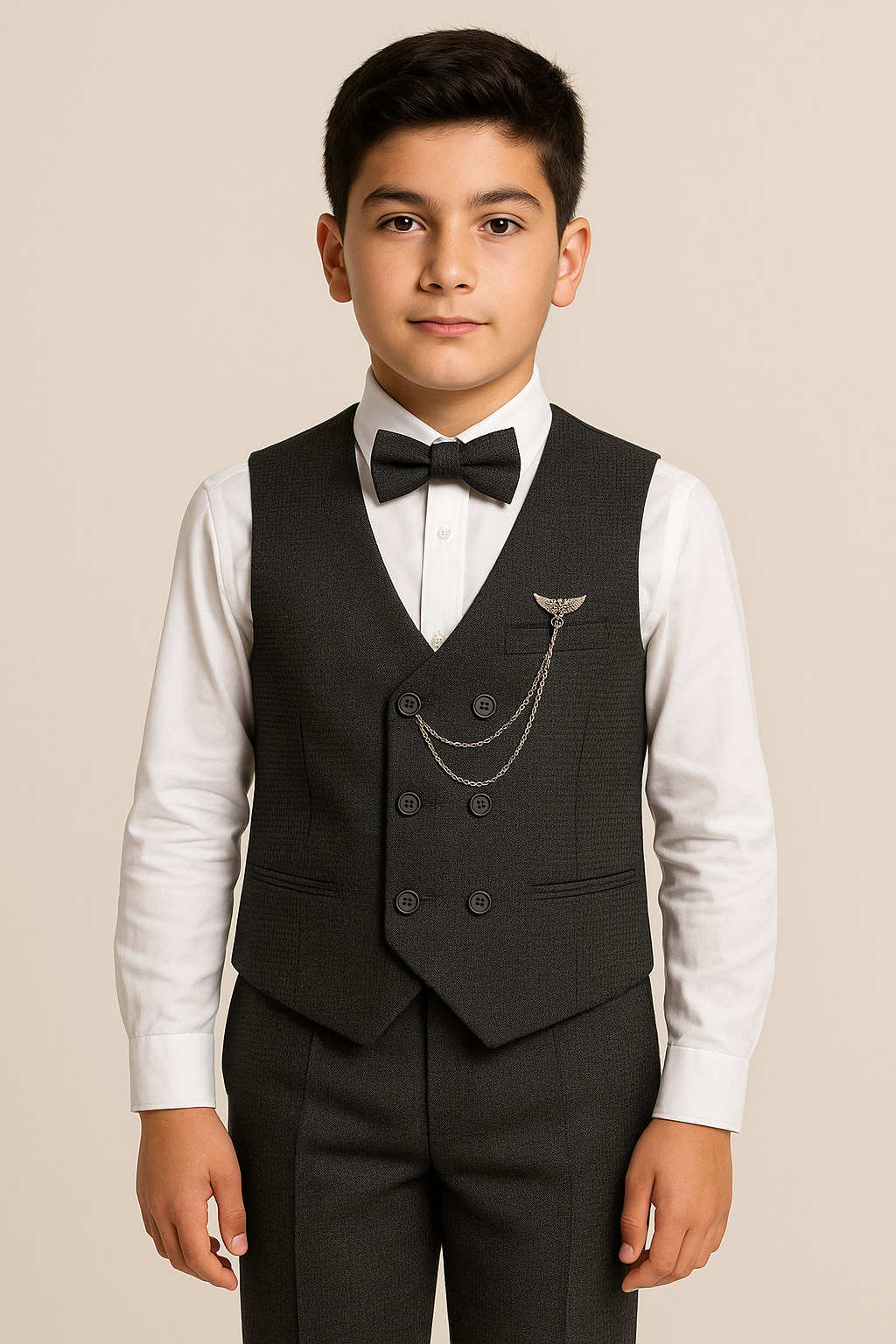 5-Piece Textured Double Breasted Waistcoat Suit - MATRIX - Black Front Picture