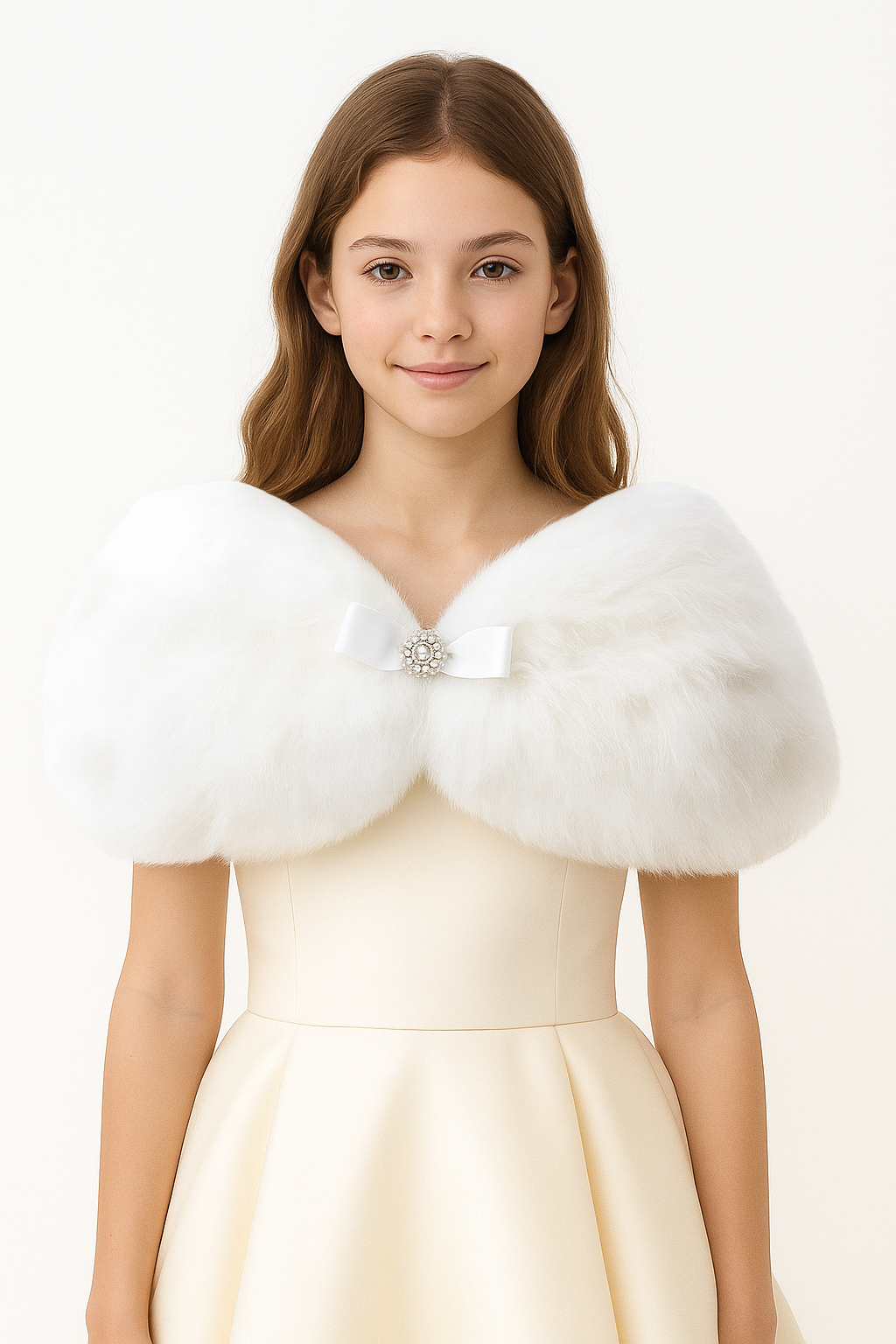Girls Fur Bolero - White