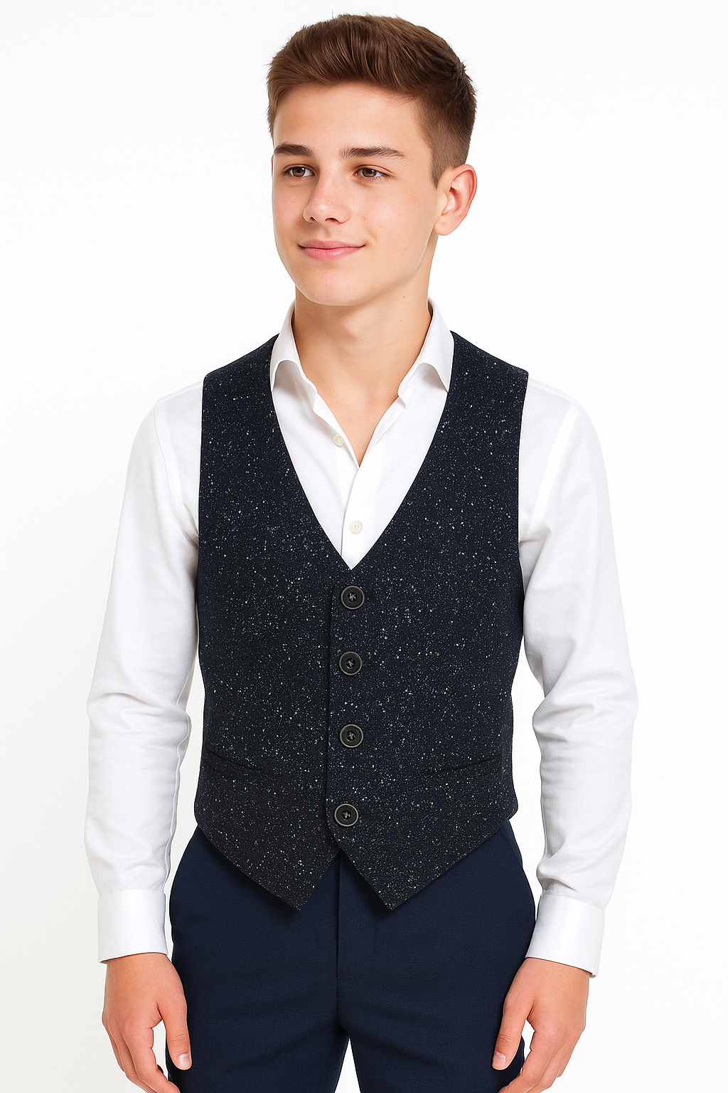 Boys' Navy Formal Tweed Waistcoat
Model Picture