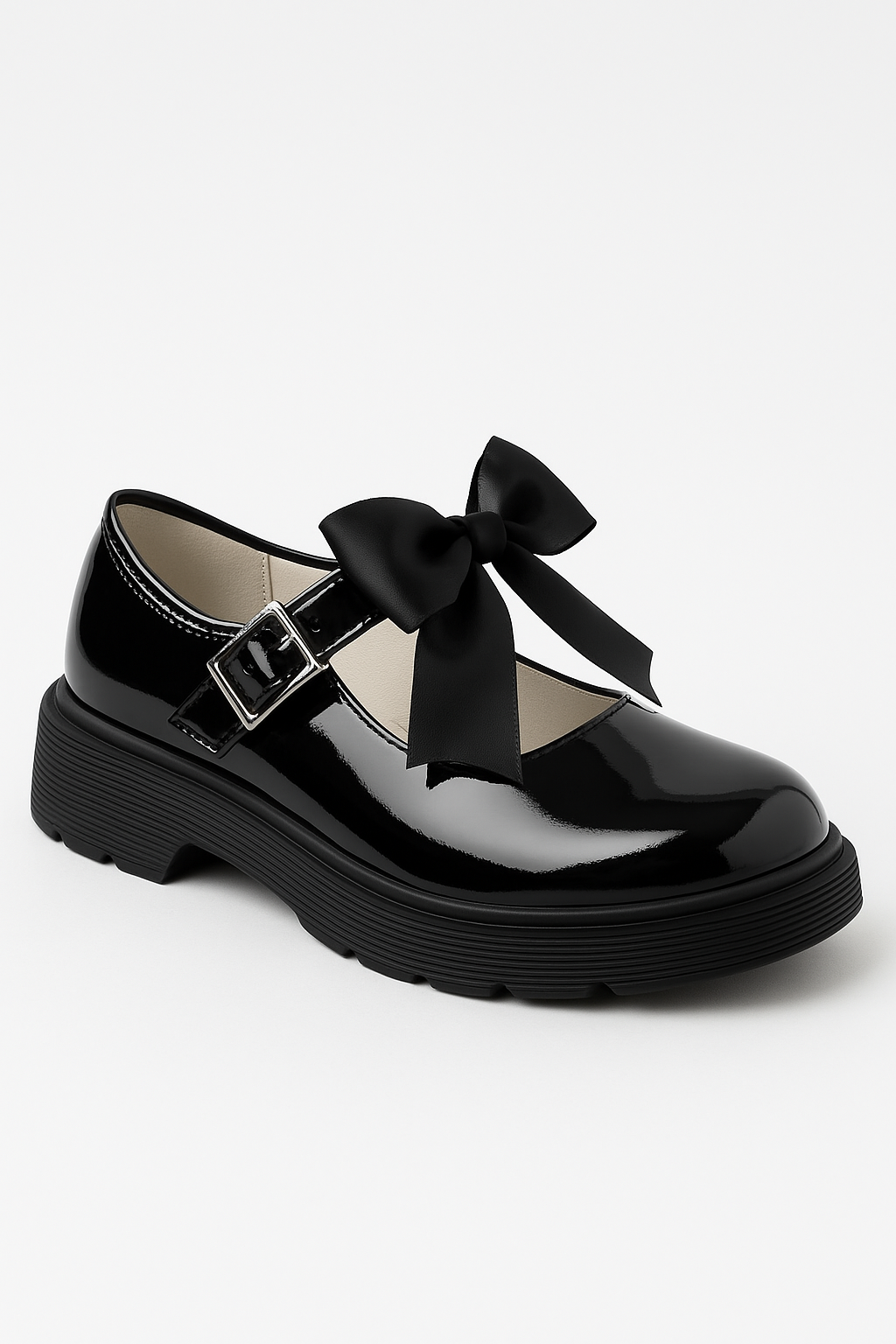 Girls Black Patent Mary Jane Shoes with Satin Bow