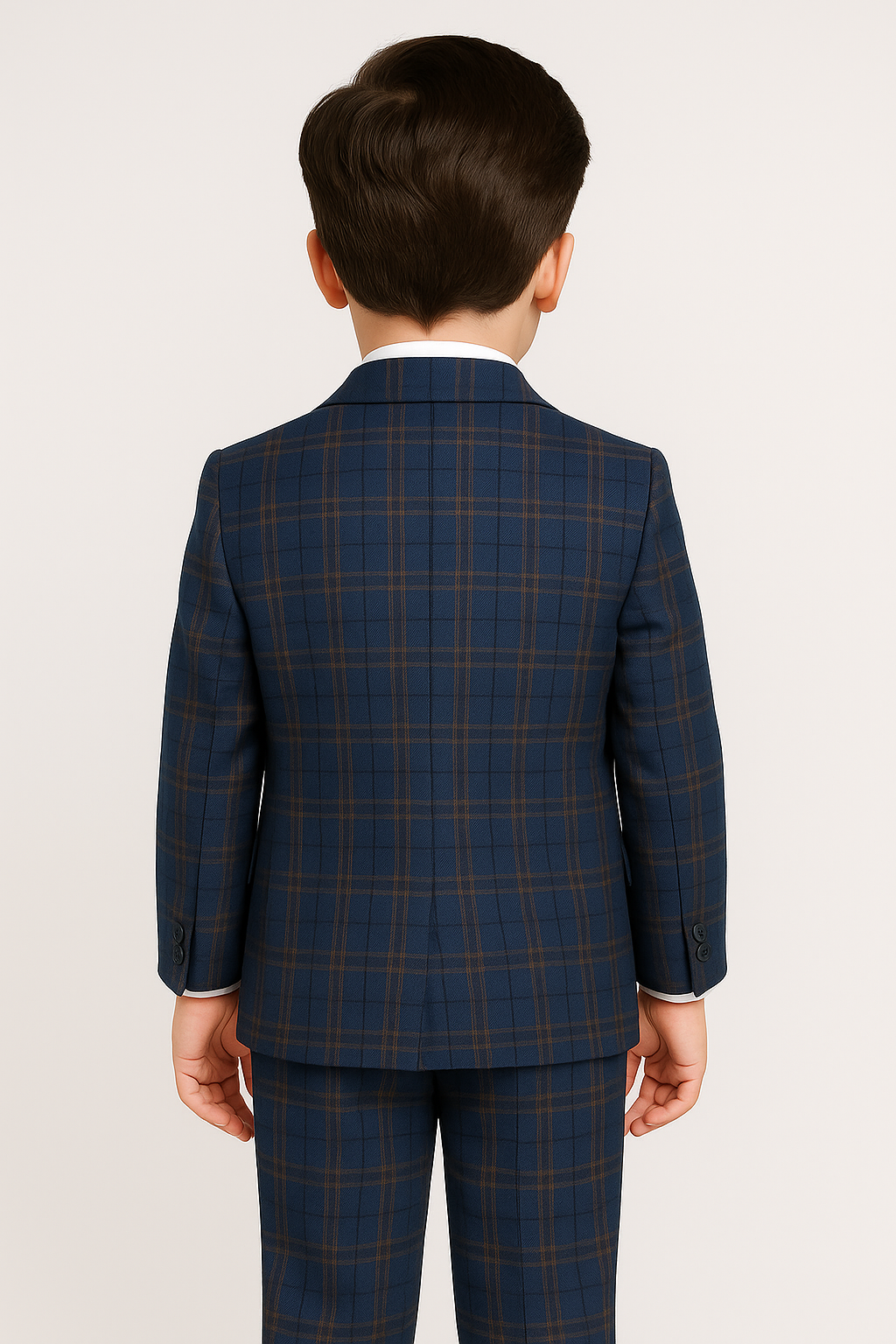 Costume à Carreaux Rétro Tailored Fit Bleu Marine pour Garçons - Bleu Marine - Or - Marron