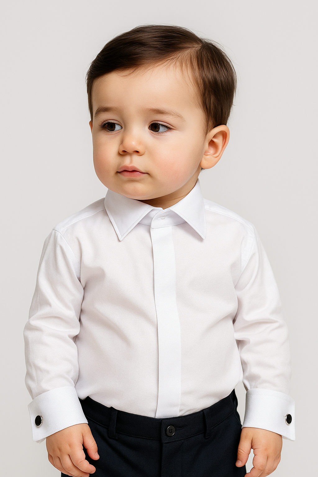 Chemise à Col Classique avec Boutons de Manchette pour Garçons - Blanc