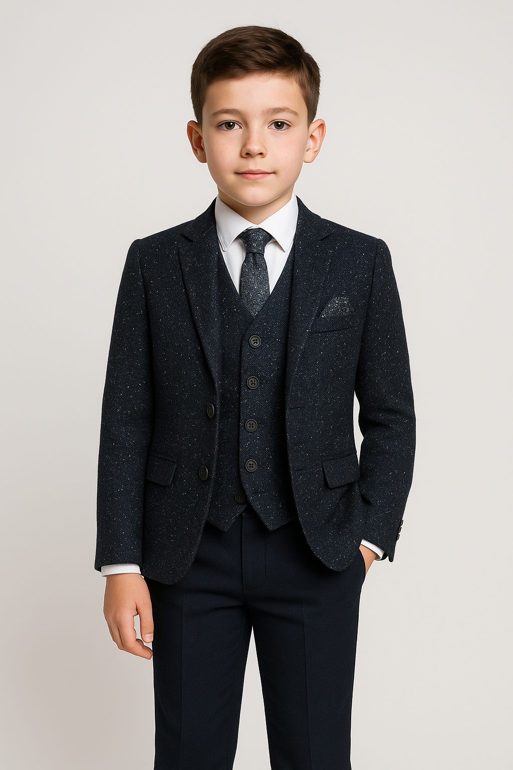 Costume en Tweed Tailored Fit avec Chino pour Garçons - COSMO Bleu Marine - Bleu Marine