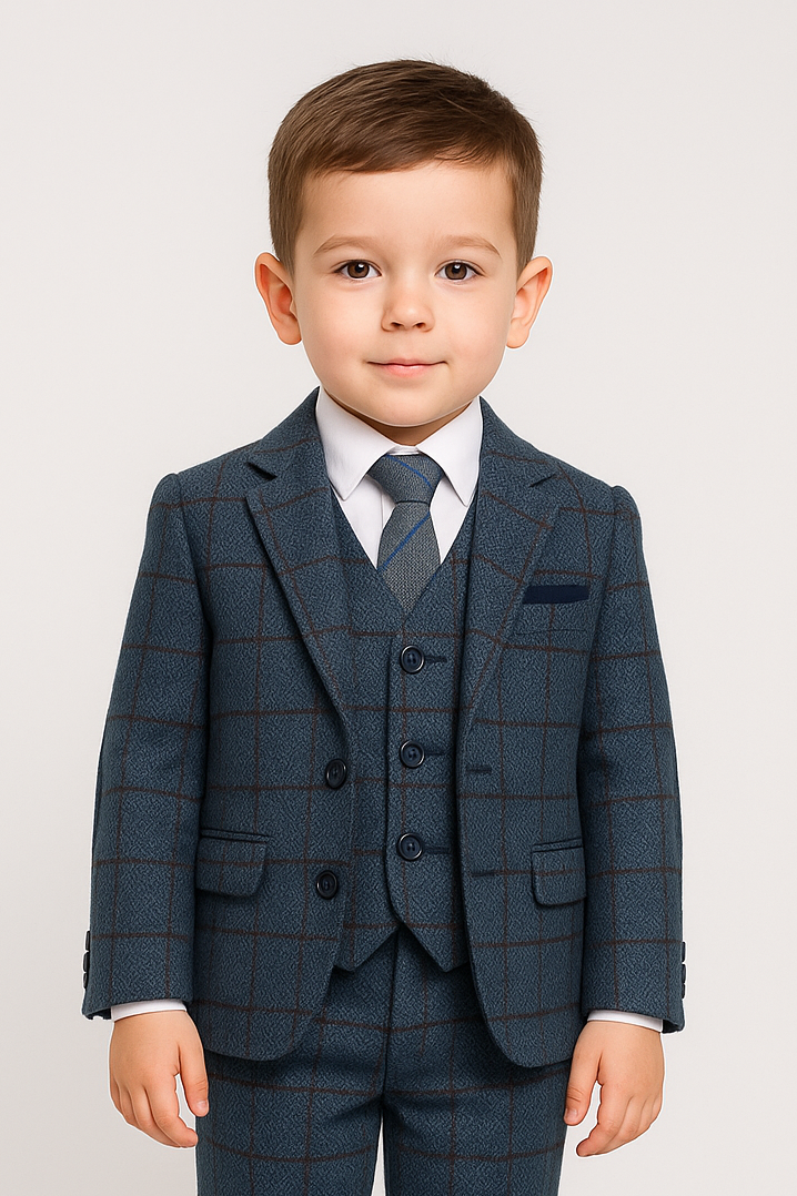 Costume en Tweed à Chevrons Tailored Fit Bleu pour Garçons - Bleu