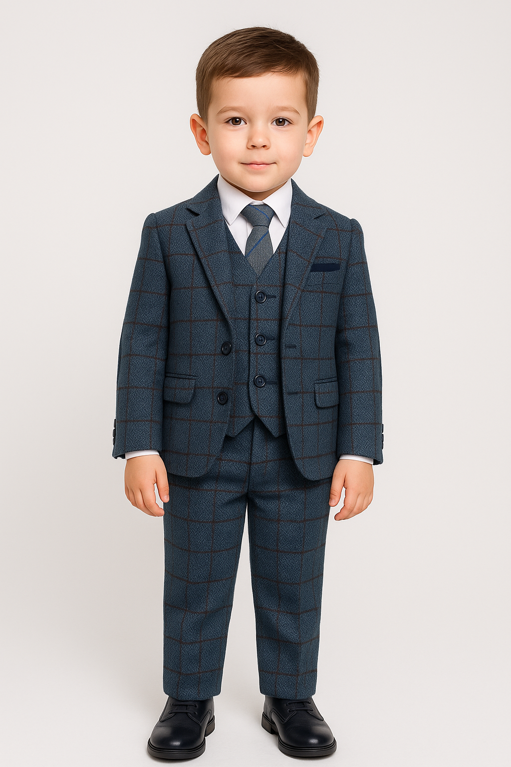 Costume en Tweed à Chevrons Tailored Fit Bleu pour Garçons - Bleu