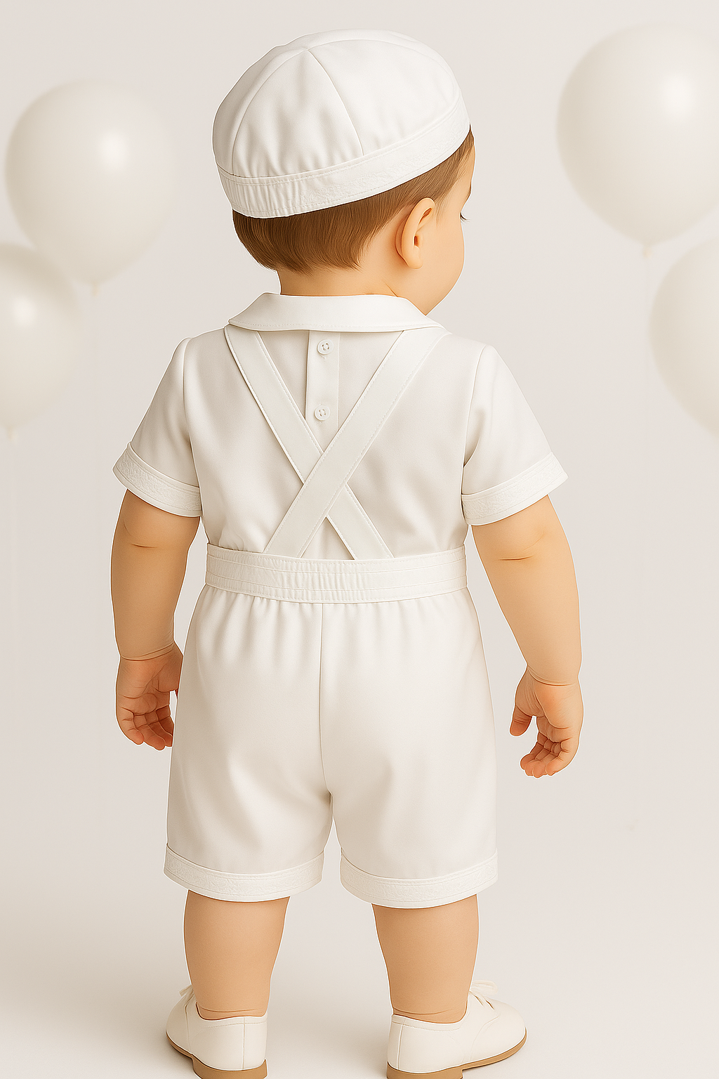 Baby Boys 3-Piece White Christening Set with Cap