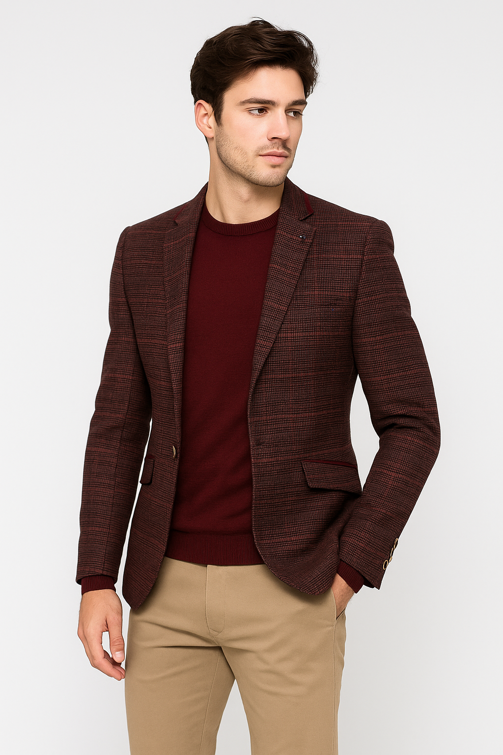 Blazer rétro en tweed ajusté pour hommes - CARLY - Vin