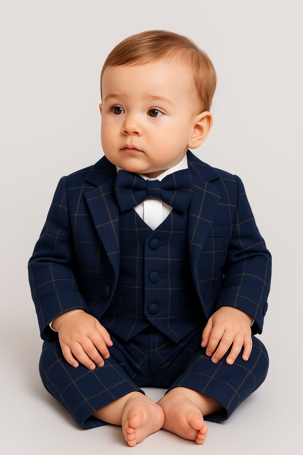 Baby Boys Vintage Windowpane Check Suit Set - Navy Blue