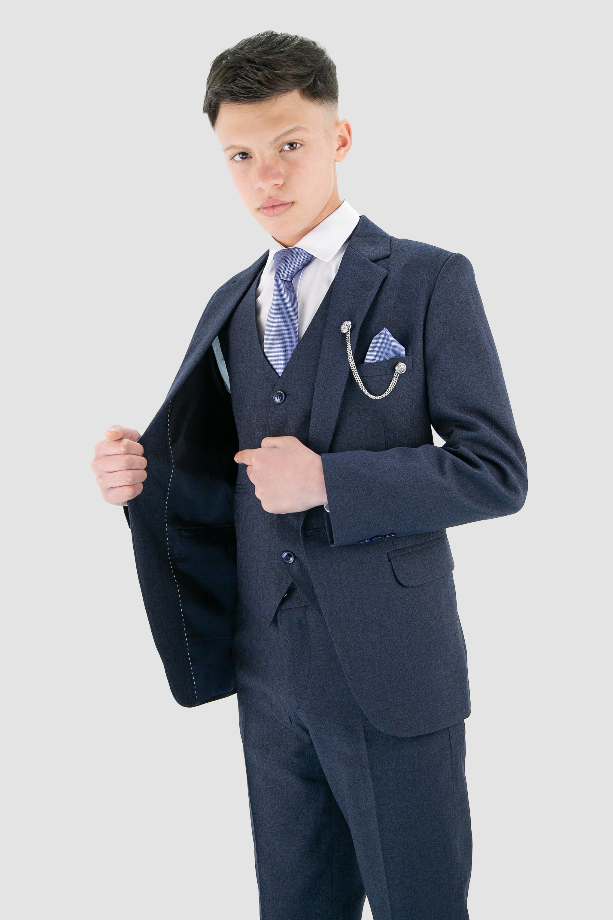 Boys Slim Fit Textured 8-Piece Formal Suit Set - Navy