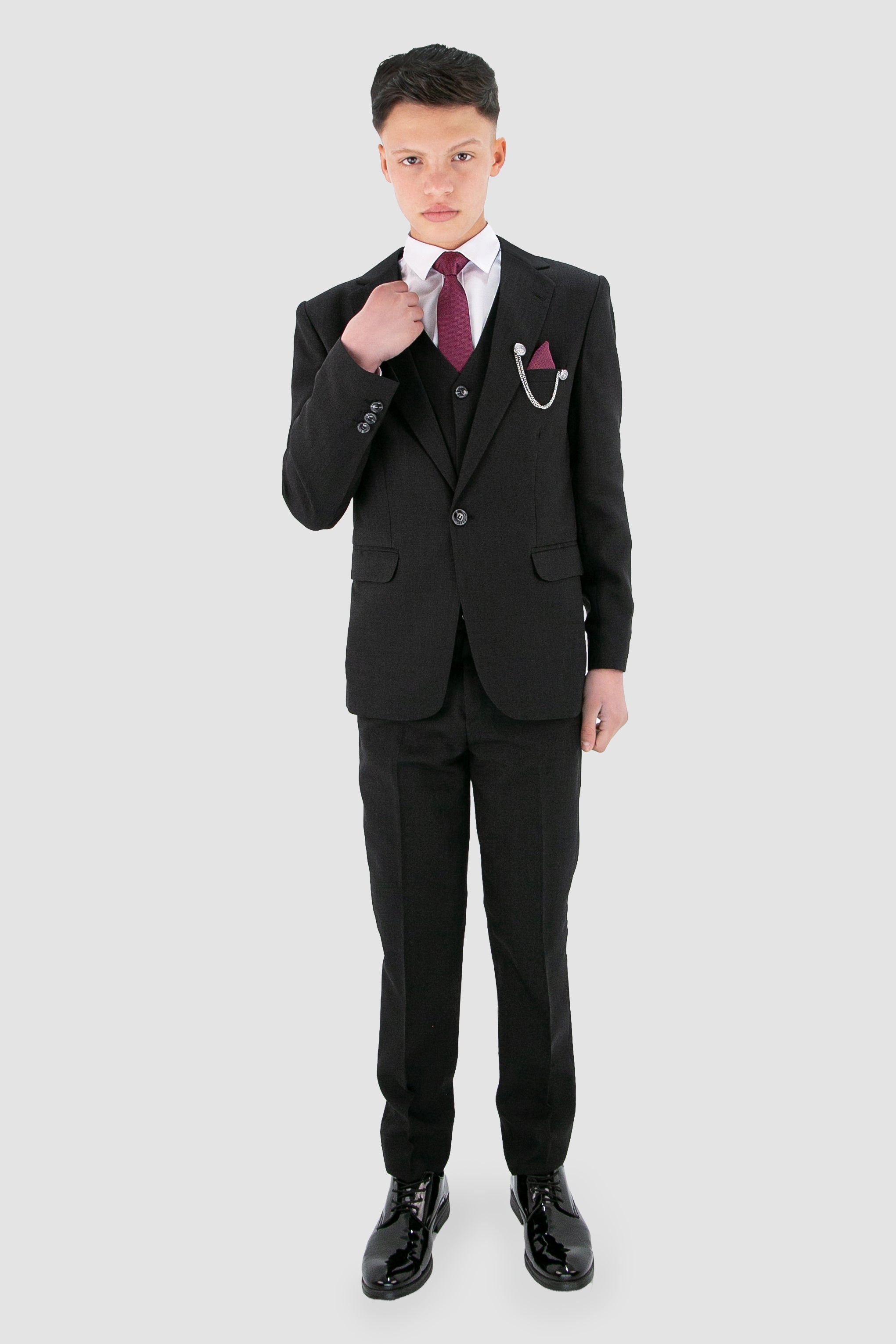 Boys Slim Fit Textured 8-Piece Formal Suit Set - Black